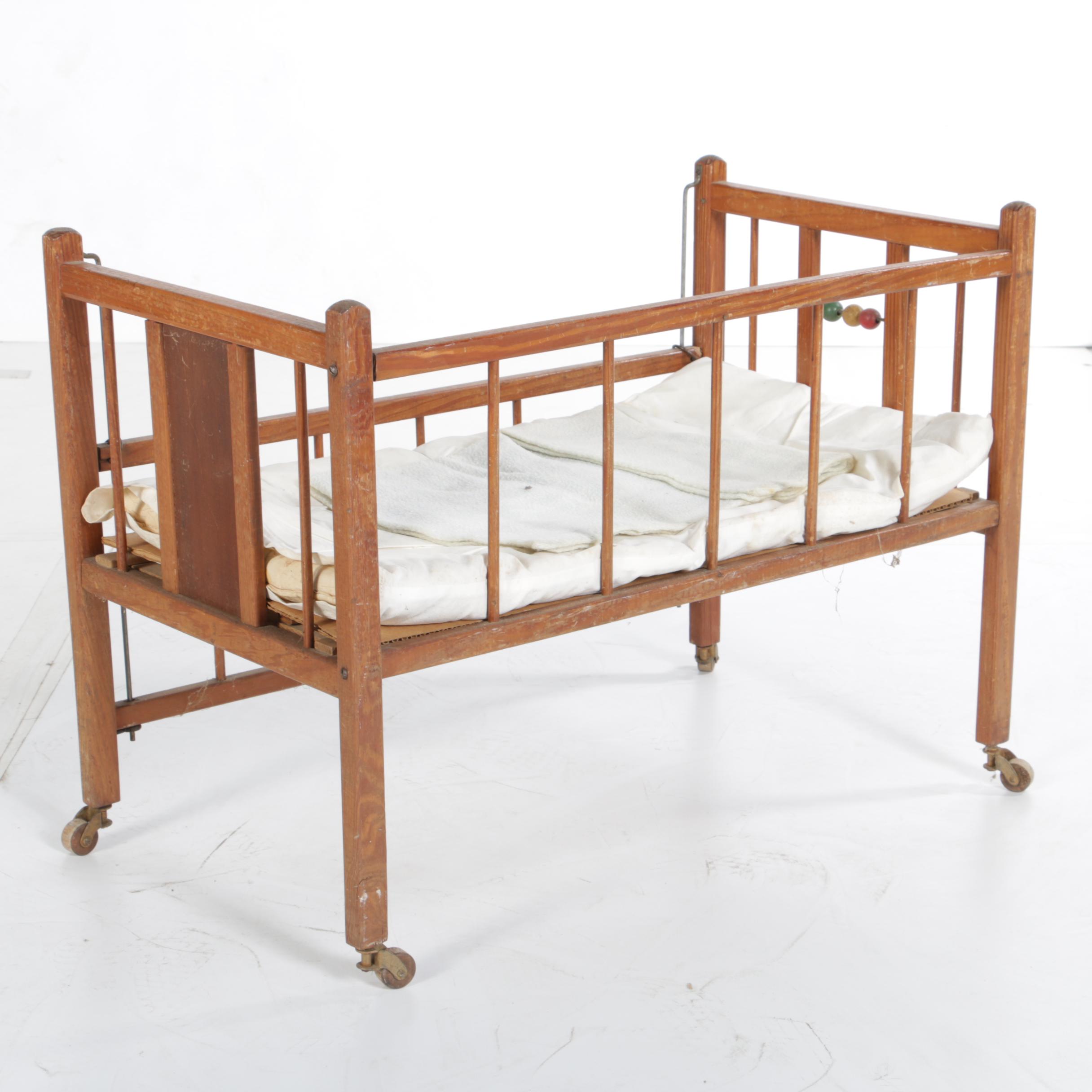 Circa 1950s Composition Baby Dolls with Wooden Toy Crib