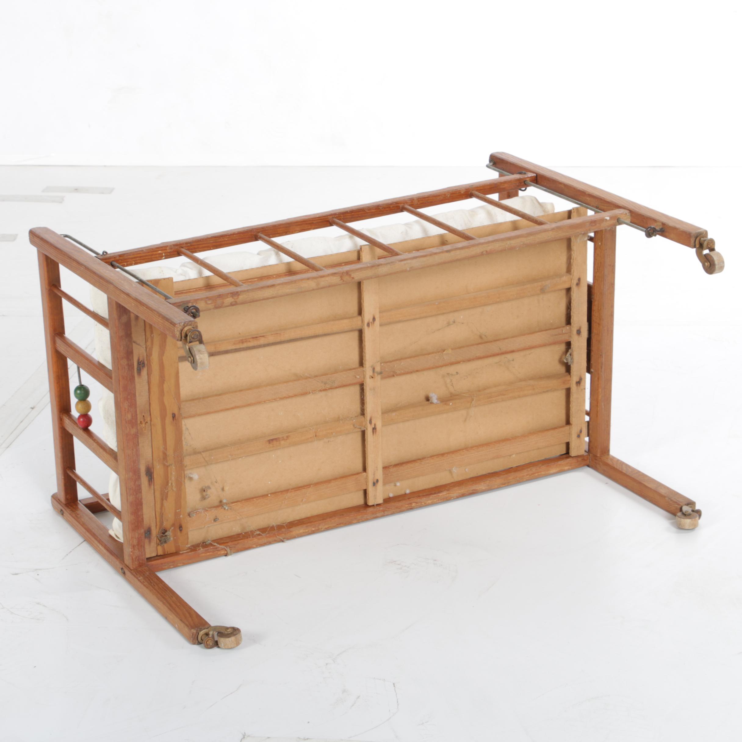 Circa 1950s Composition Baby Dolls with Wooden Toy Crib