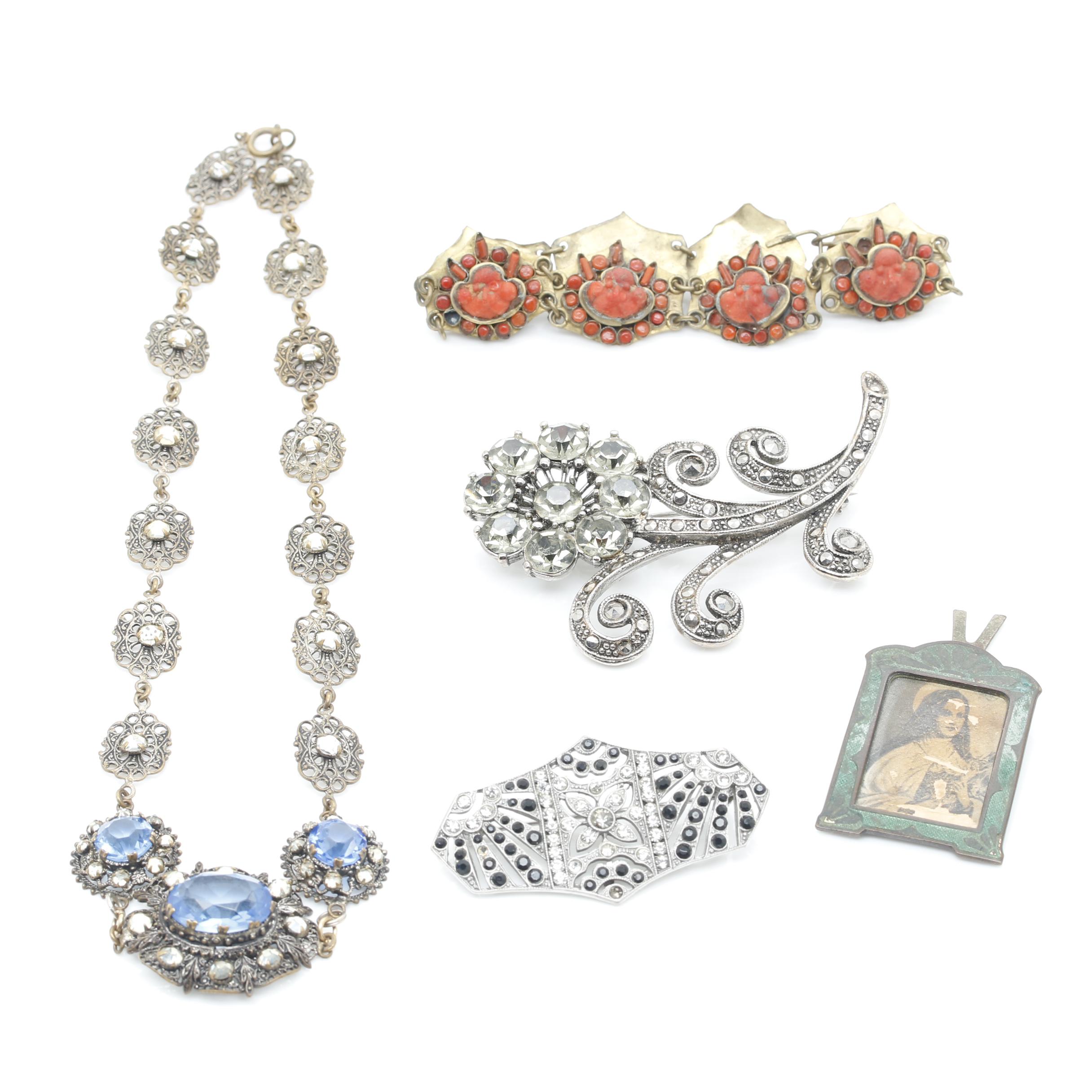 Costume Jewelry Selection Including Small Photo of a Nun