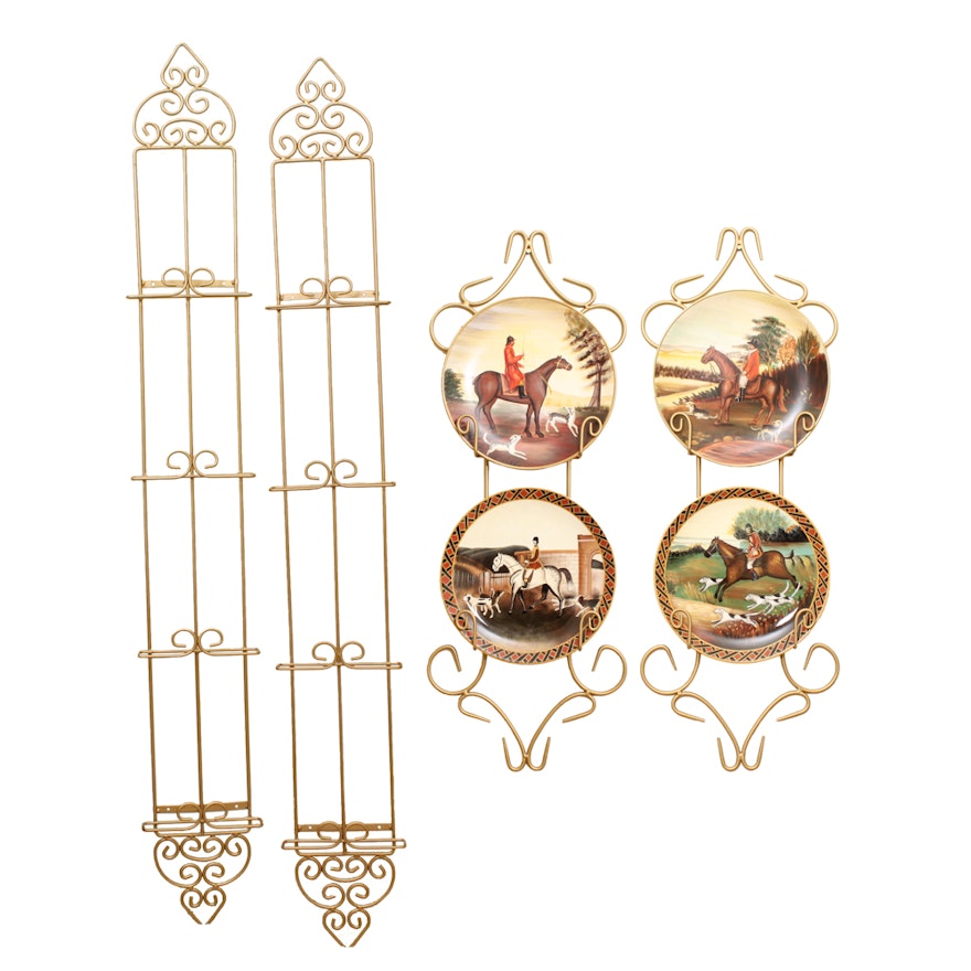 Gold Tone Decorative Plate Shelving Including Decorative Plates