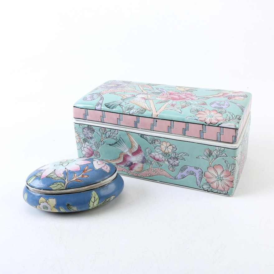 Vintage Chinese Enameled Ceramic Boxes