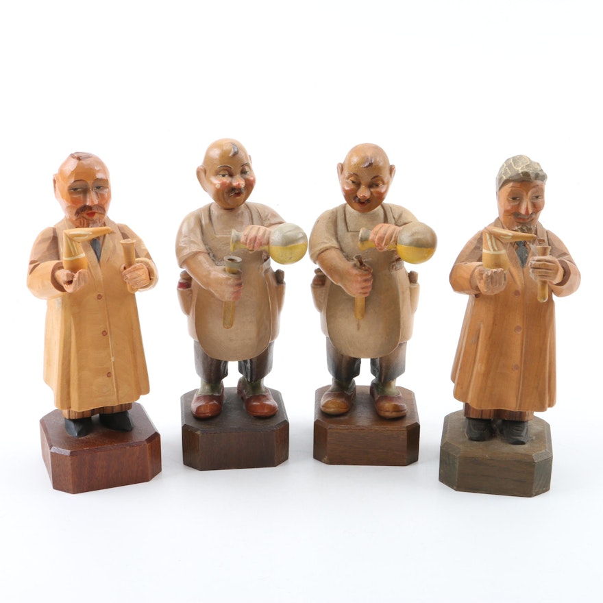 Four Vintage Carved Wood Chemist Figurines by Anri