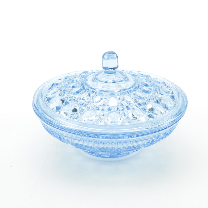 Blue Pressed Glass Covered Dish