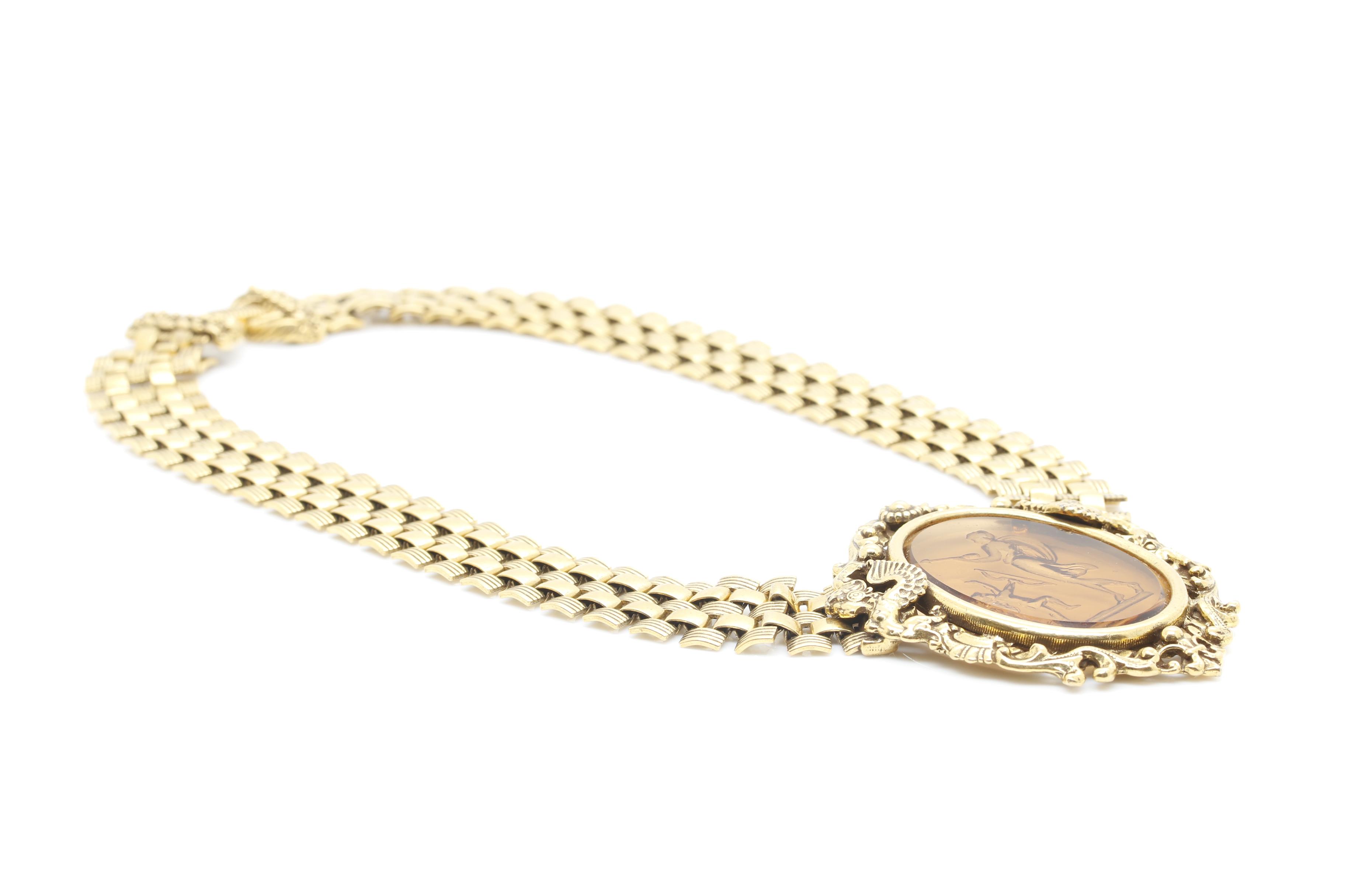 Goldette N.Y. Gold Toned Glass Etched Necklace with Dangle Earrings