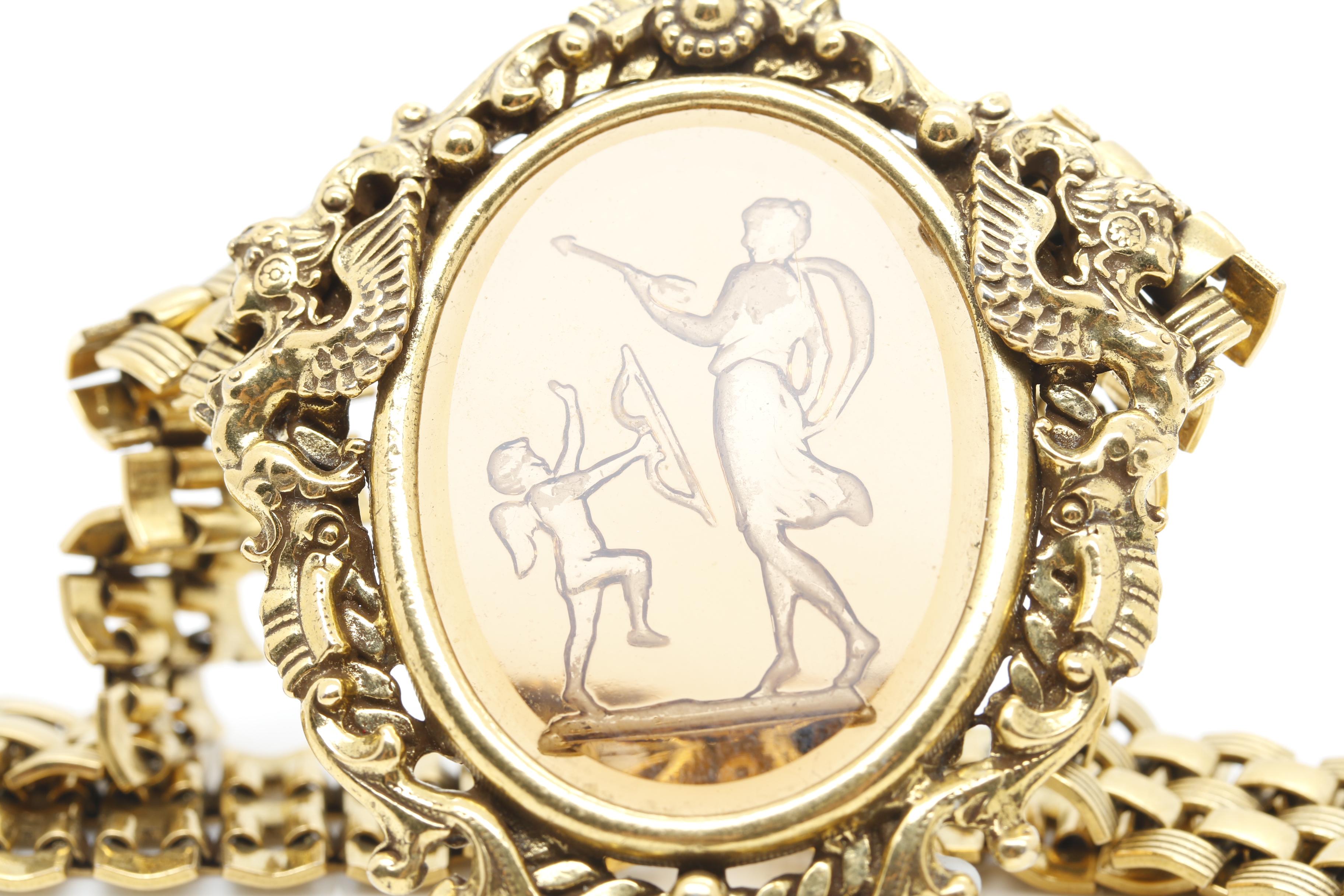 Goldette N.Y. Gold Toned Glass Etched Necklace with Dangle Earrings