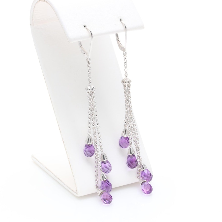 10K White Gold Amethyst Drop Earrings