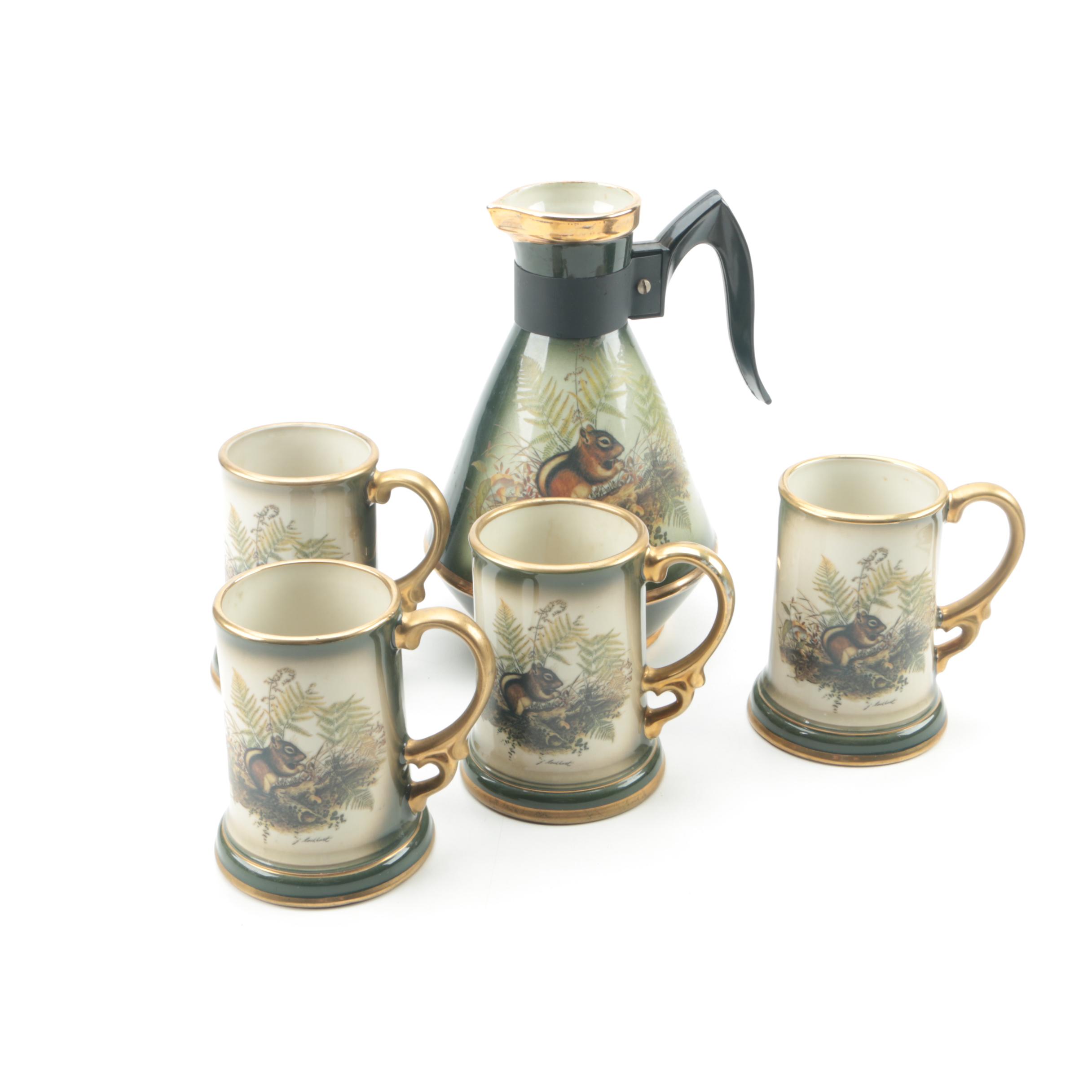 Vintage Jim Beam "Chipmunk" Ceramic Carafe and Mugs