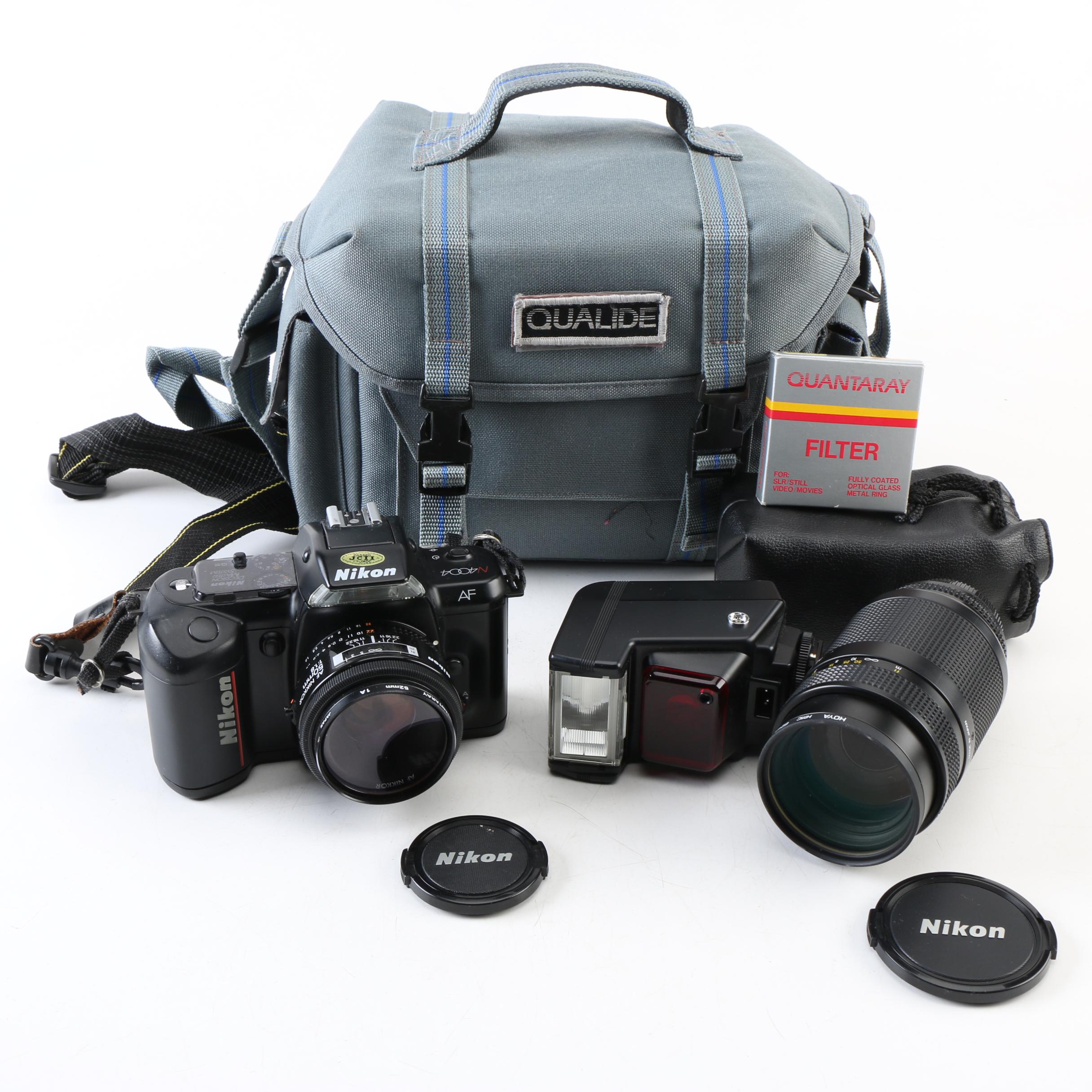 Vintage Nikon N4004 35mm SLR Camera with Accessories