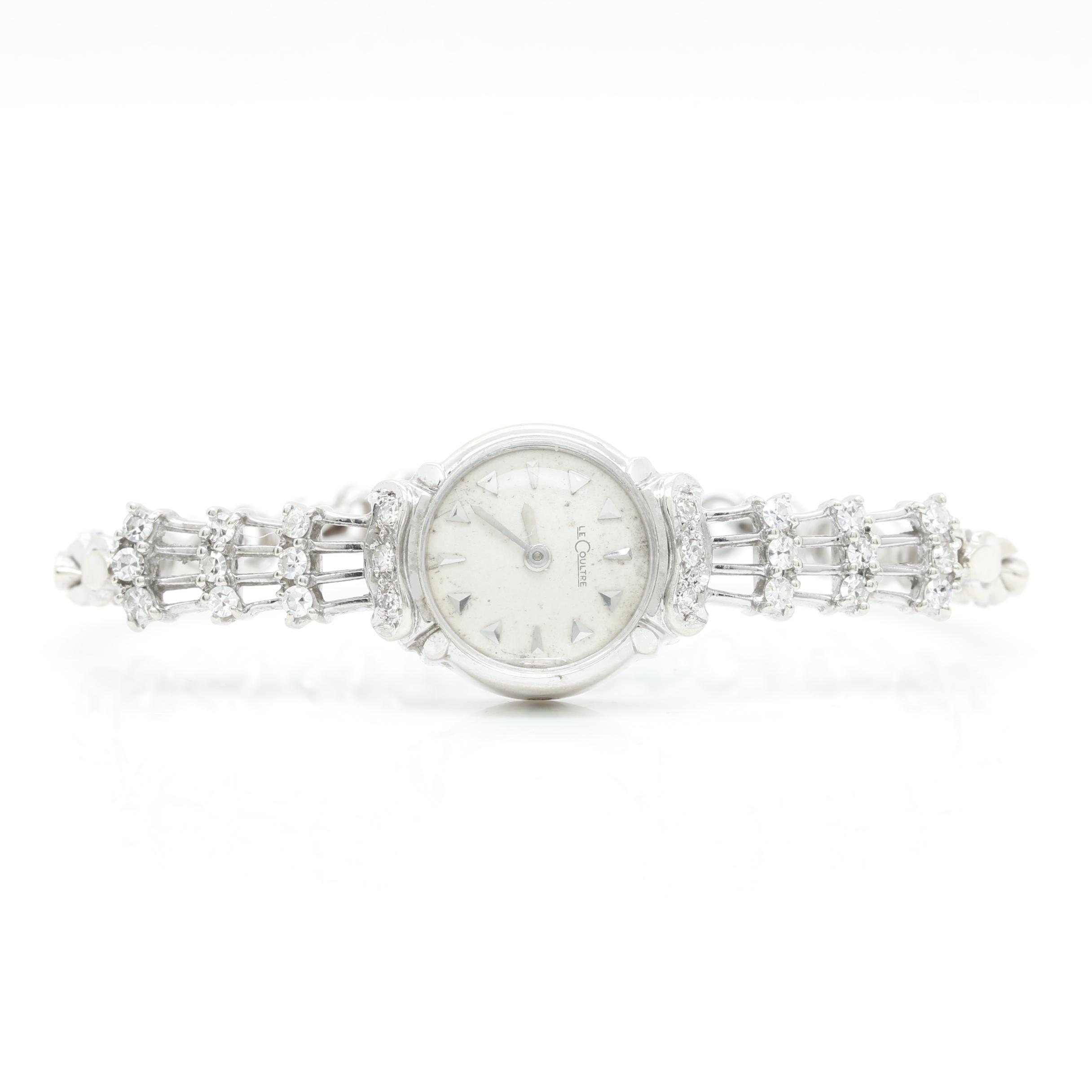 Vintage La Coultre 14K White Gold and Diamond Watch