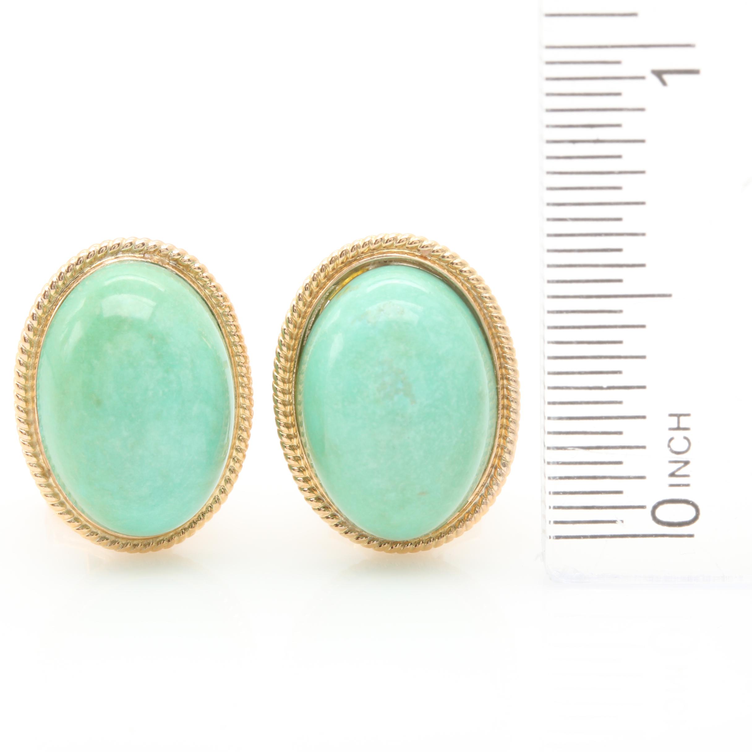 14K Yellow Gold Green Turquoise Omega Earrings