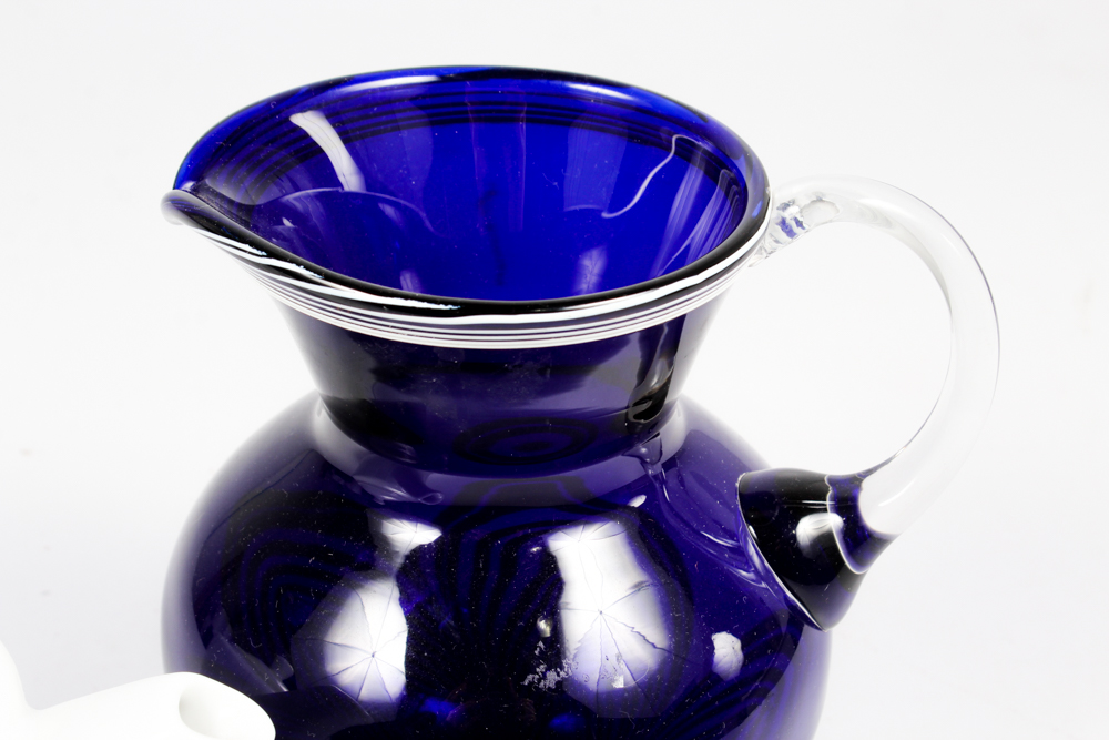 Royal Worcester "Mirage" Porcelain Teapot and Pulled Feather Art Glass Pitcher