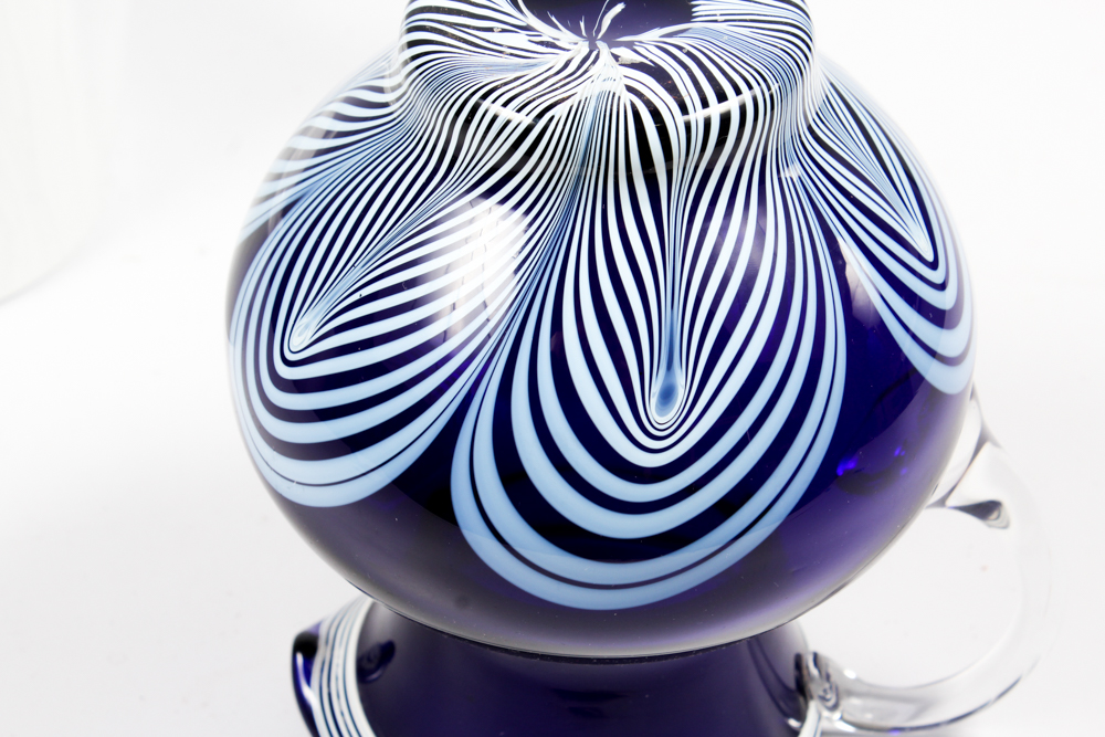 Royal Worcester "Mirage" Porcelain Teapot and Pulled Feather Art Glass Pitcher