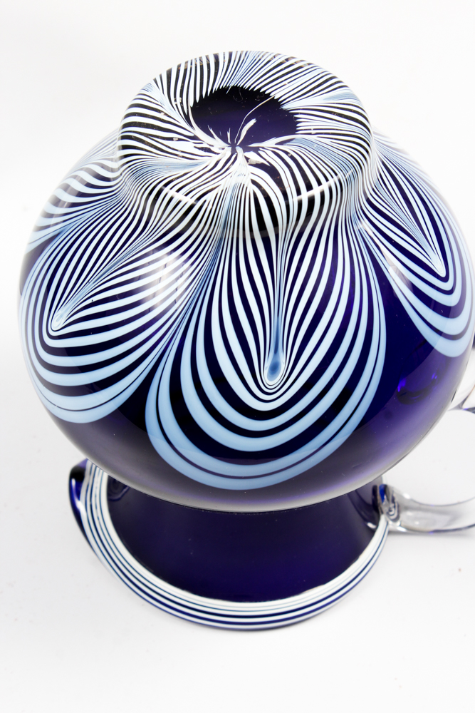 Royal Worcester "Mirage" Porcelain Teapot and Pulled Feather Art Glass Pitcher