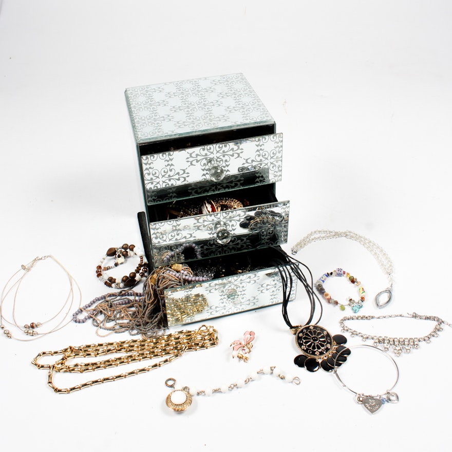 Mirrored Jewelry Box With Costume Jewelry