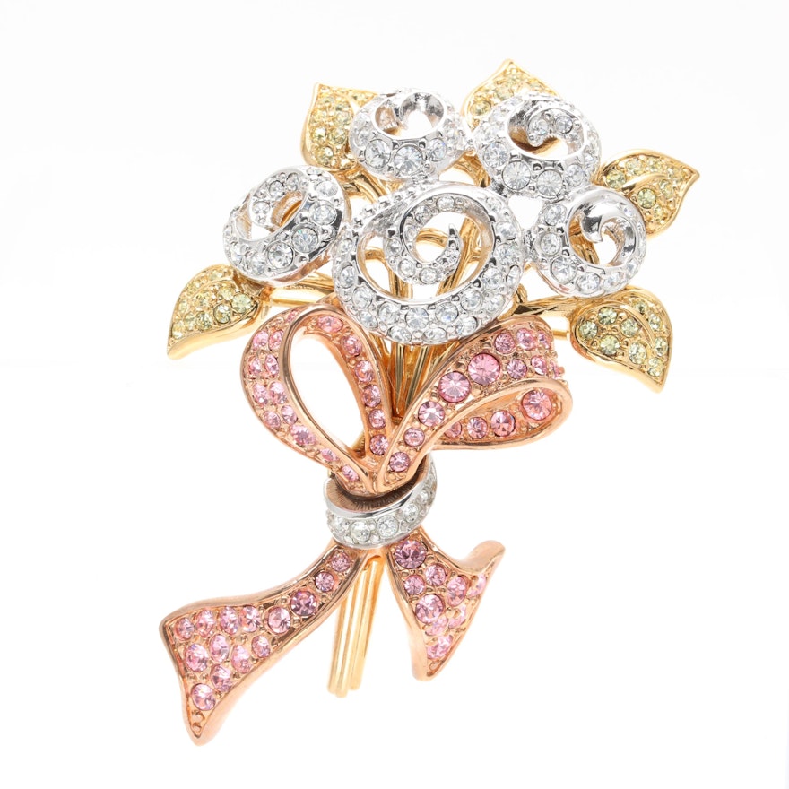 Swarovski Tri-Gold Tone Foilback "Celebrate the Spirit of Compassion" Brooch