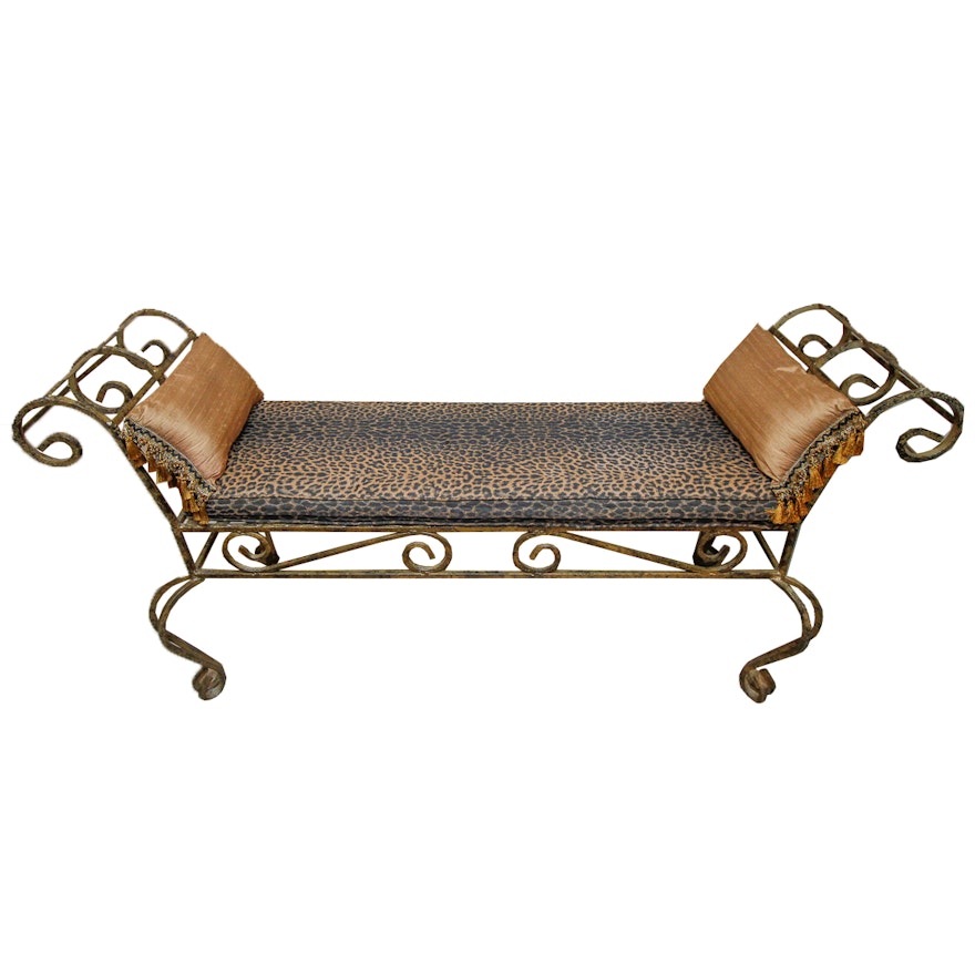 Wrought Metal Leopard Print Bench