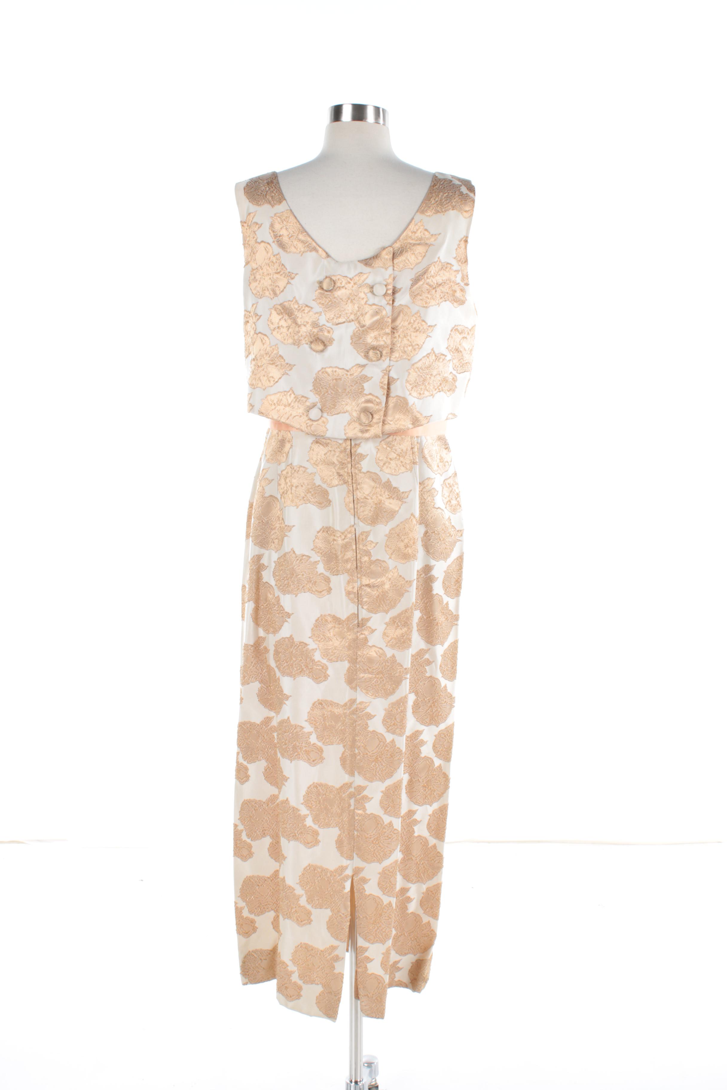 Vintage Circa 1960s Floral Brocade Cocktail Dress