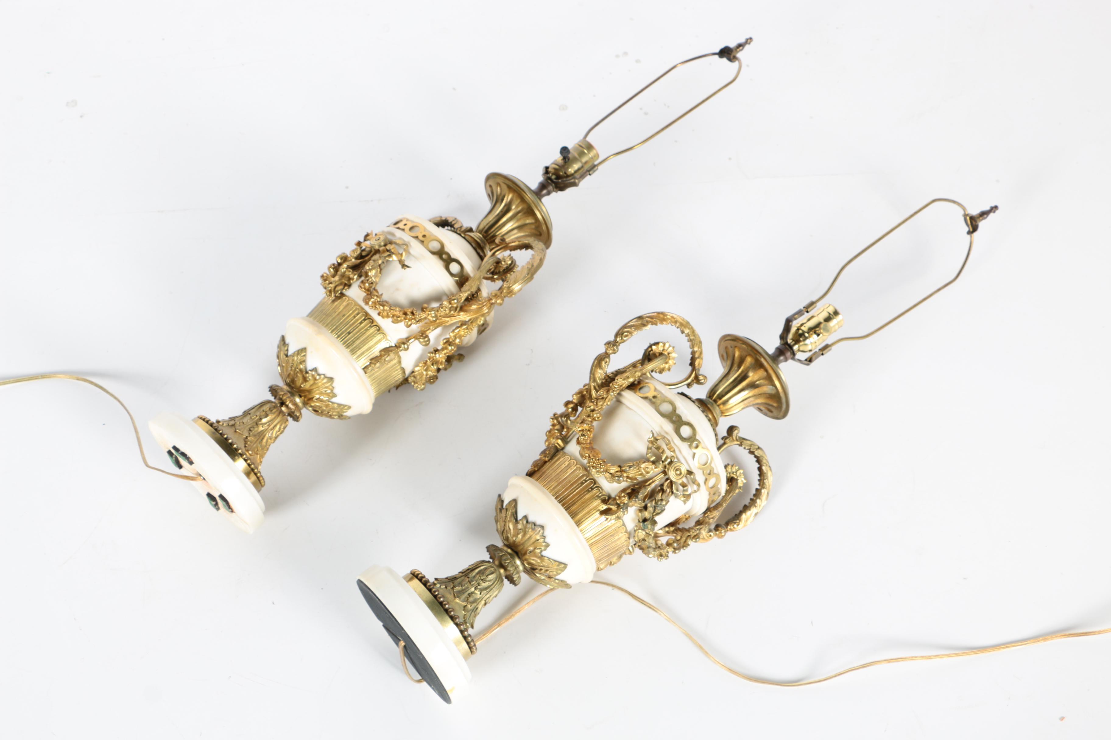 Vintage Neoclassical Marble and Brass Table Lamps