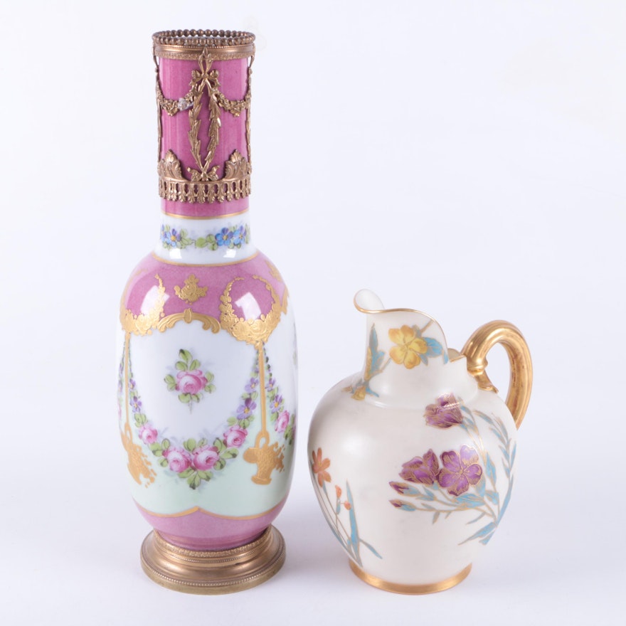Coalport Floral Porcelain Vase and Creamer Including Royal Worchester