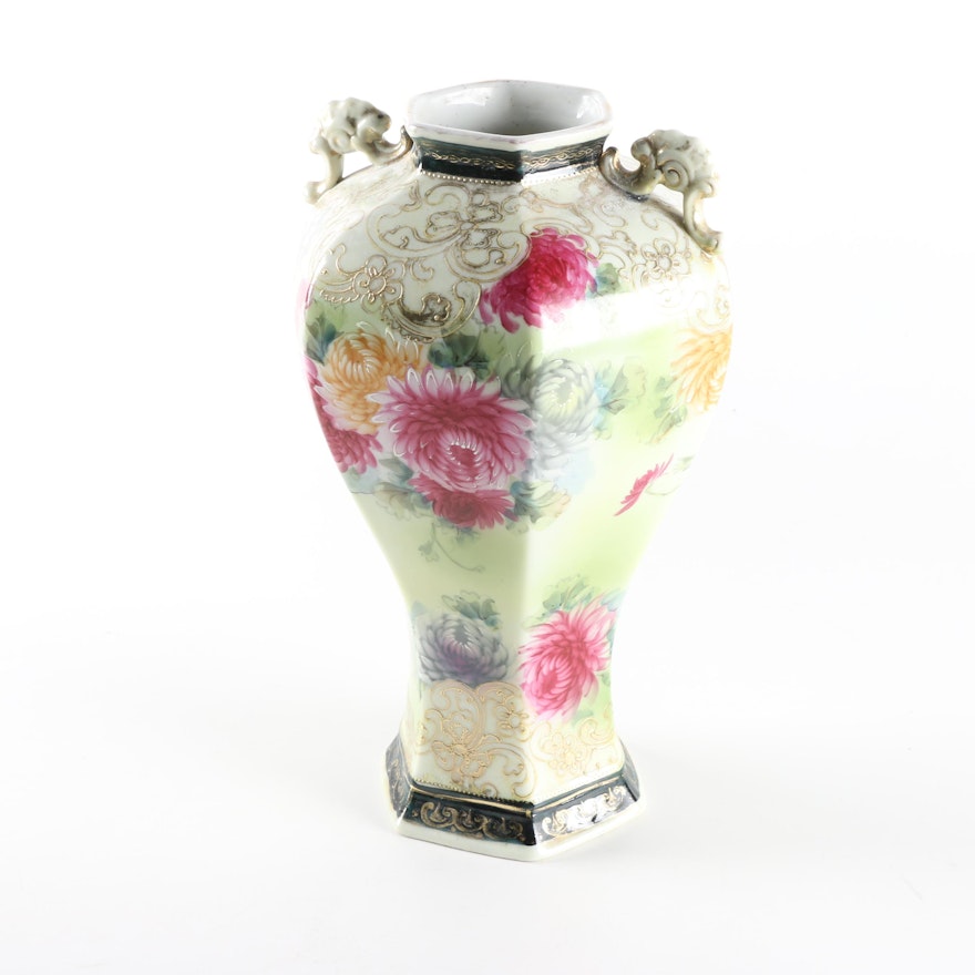 Hand Painted Nippon Porcelain Floral Motif Vase