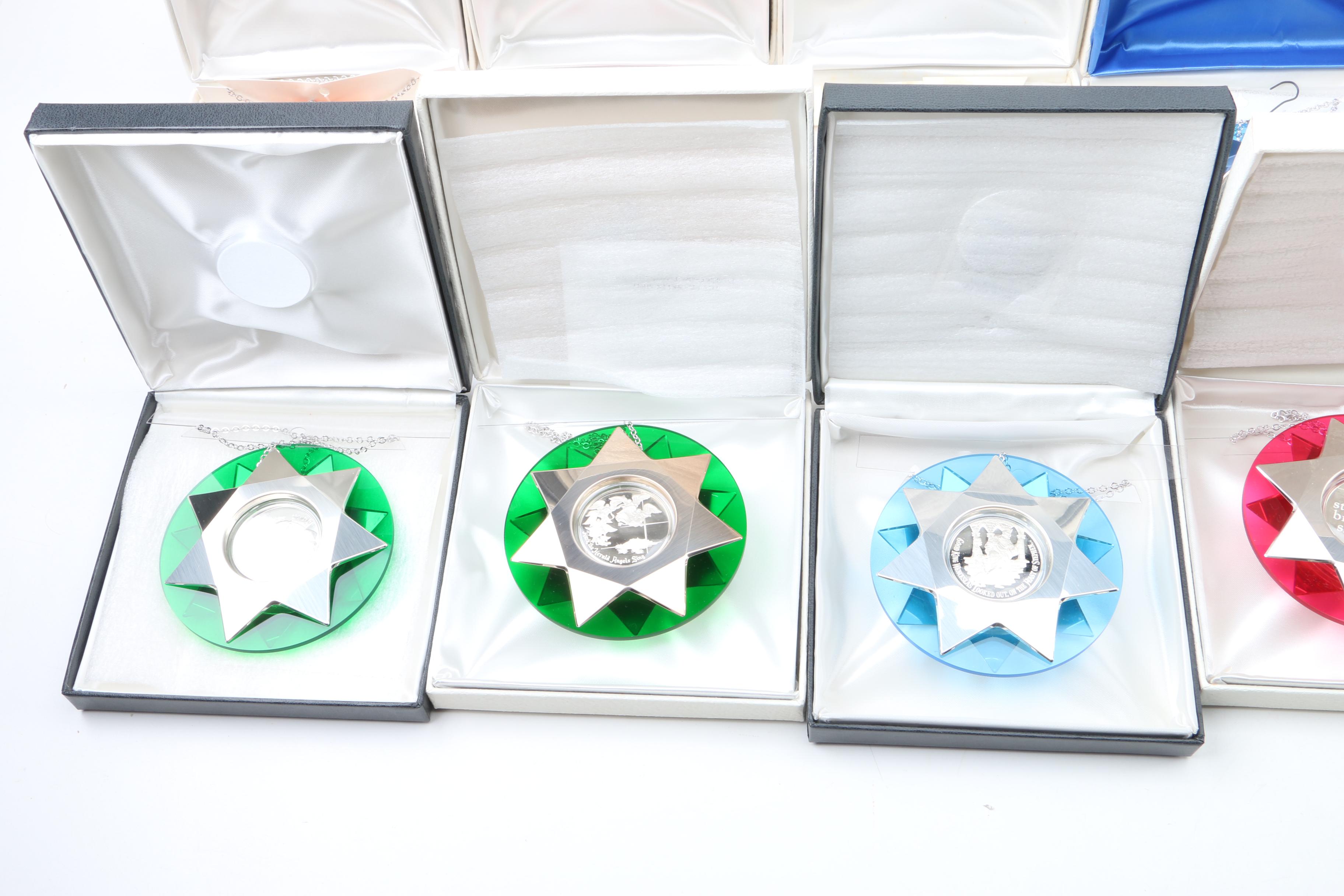 Collection of Franklin Mint Sterling Silver and Lucite Christmas Ornaments