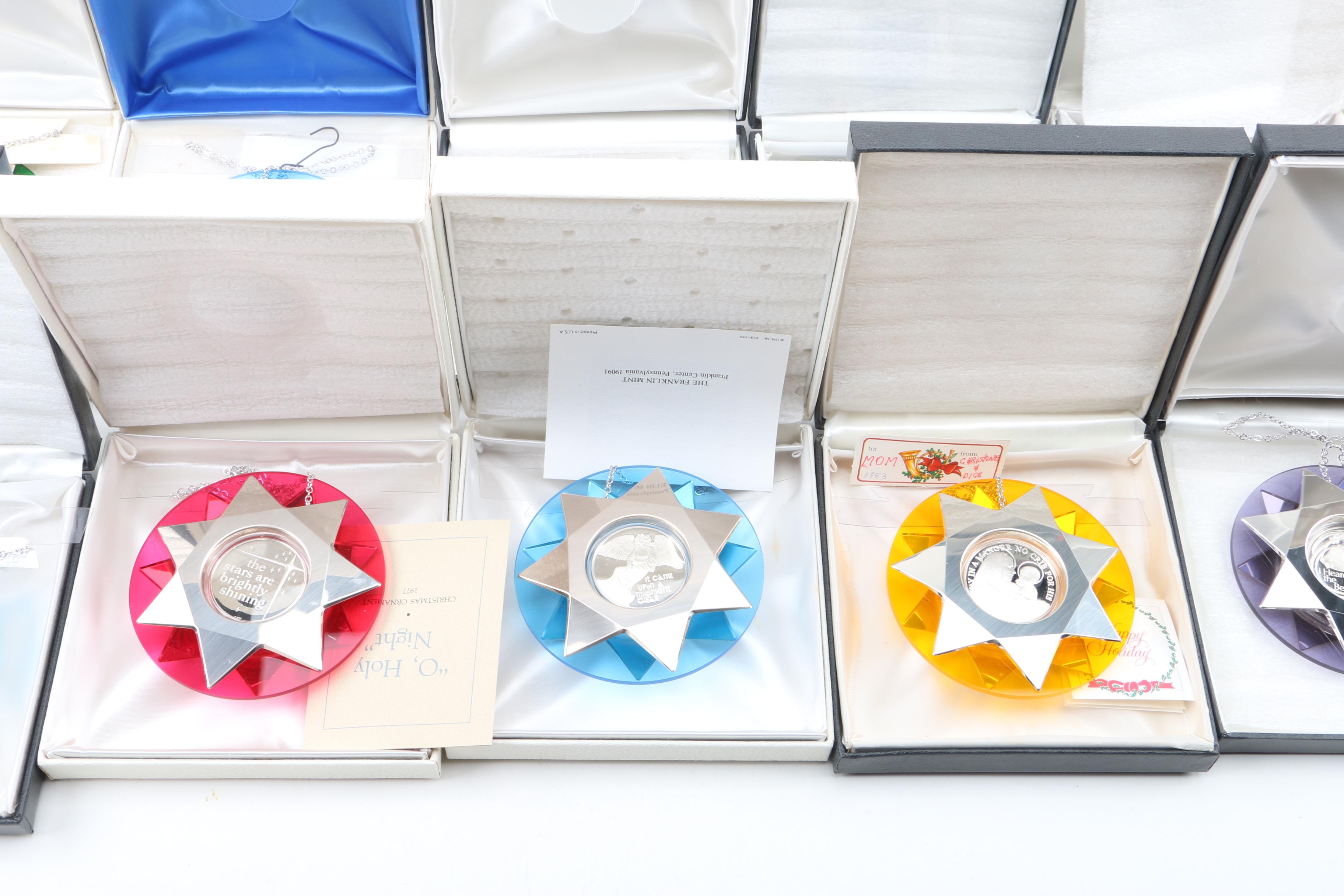 Collection of Franklin Mint Sterling Silver and Lucite Christmas Ornaments