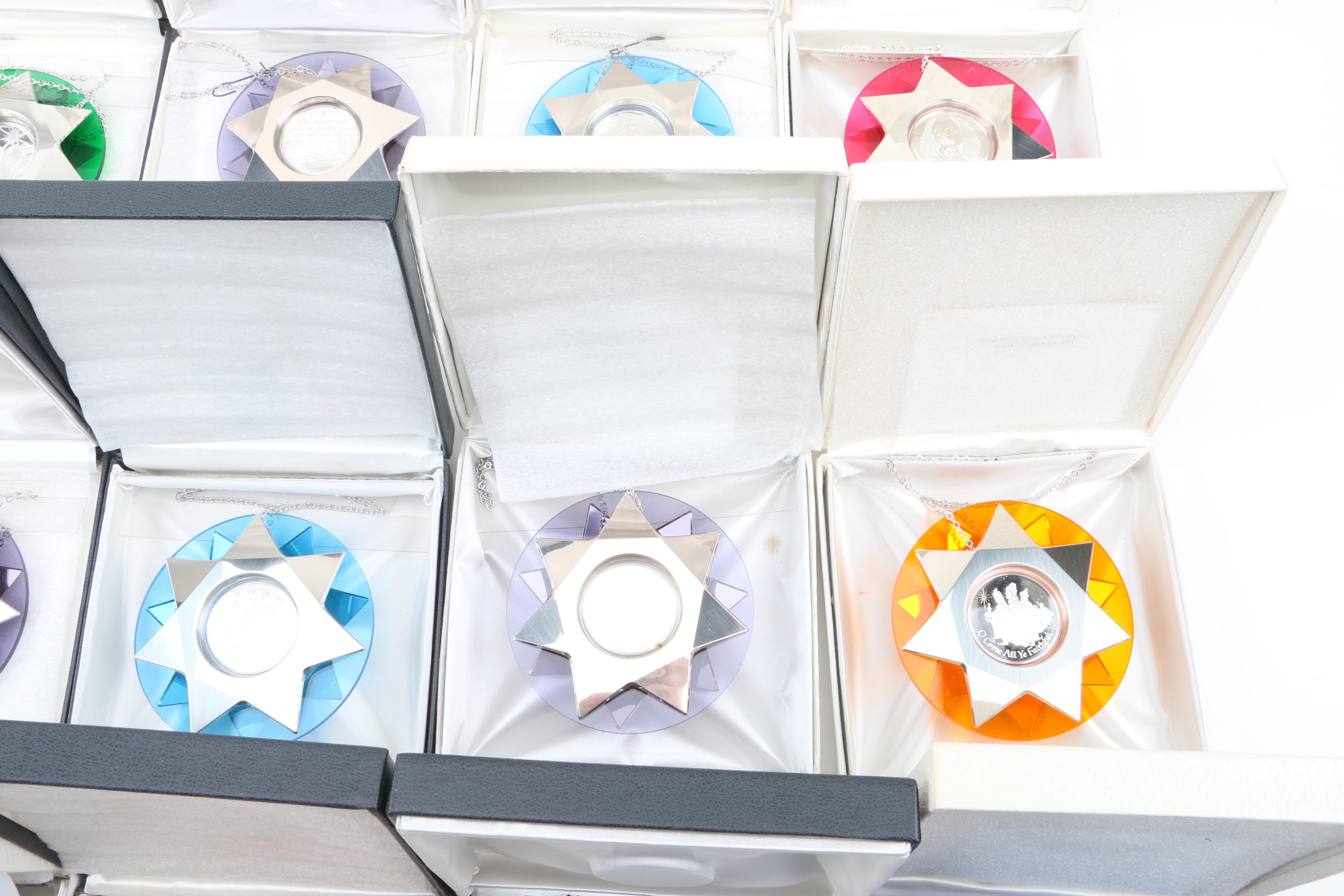 Collection of Franklin Mint Sterling Silver and Lucite Christmas Ornaments