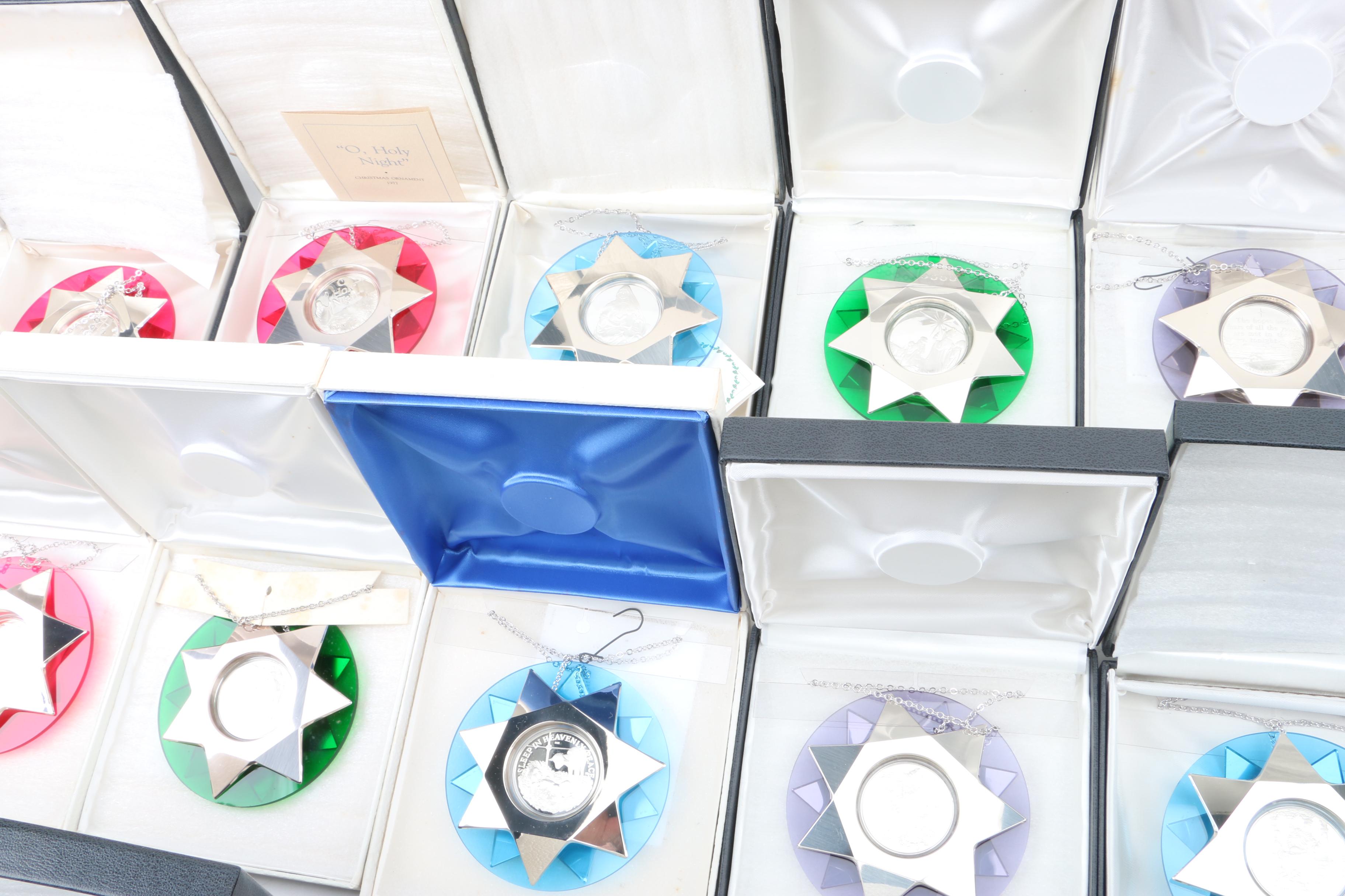 Collection of Franklin Mint Sterling Silver and Lucite Christmas Ornaments