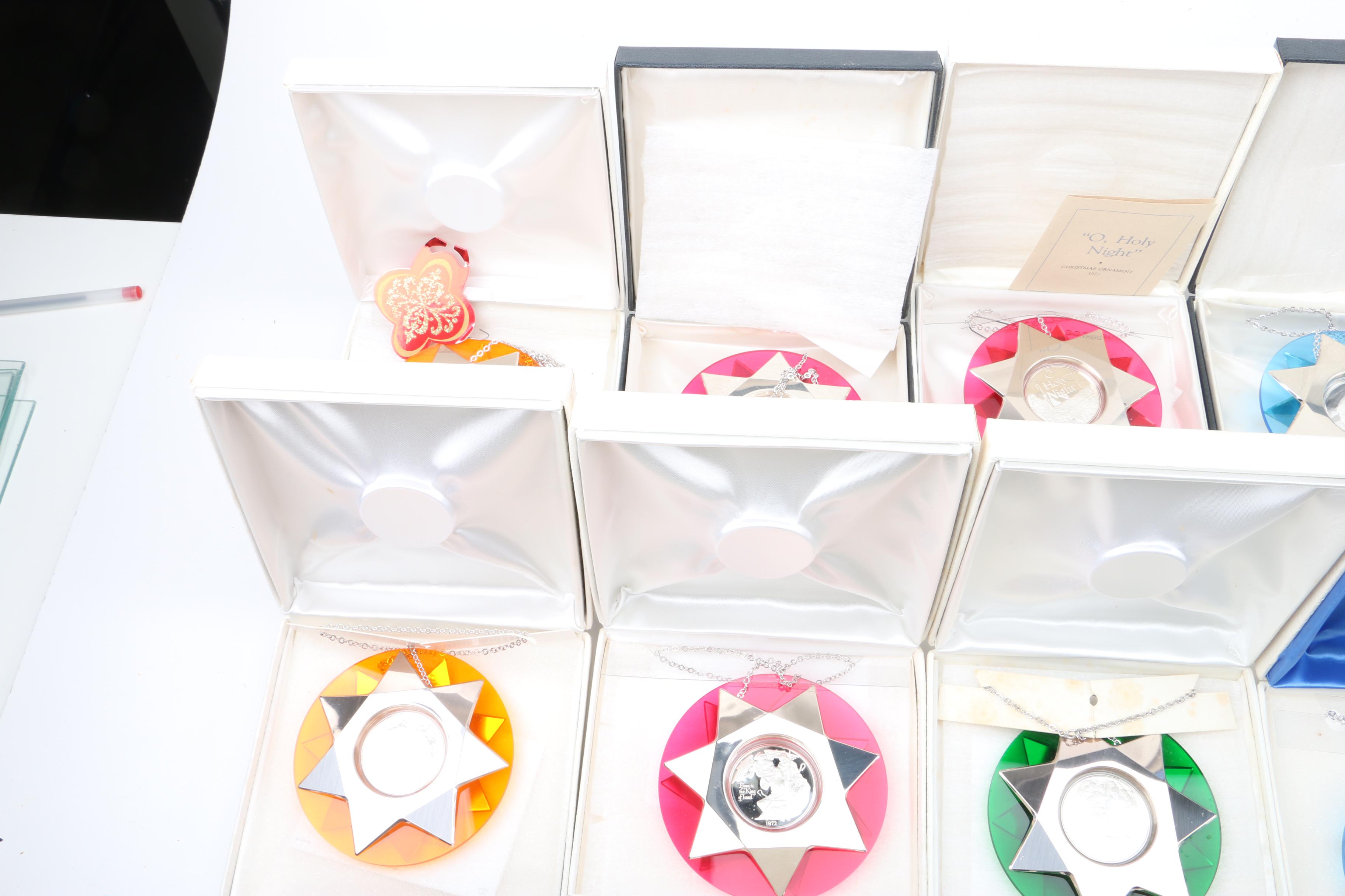 Collection of Franklin Mint Sterling Silver and Lucite Christmas Ornaments