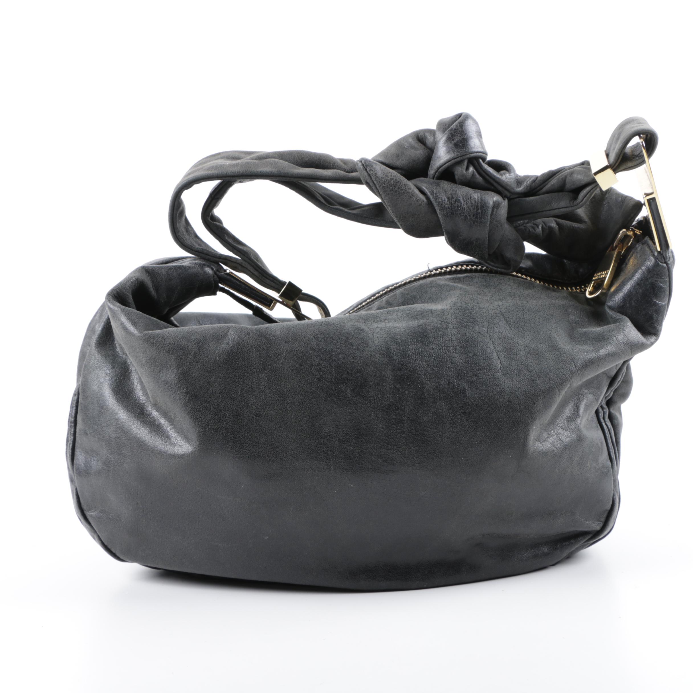 Badgley Mischka Black Leather Hobo Handbag