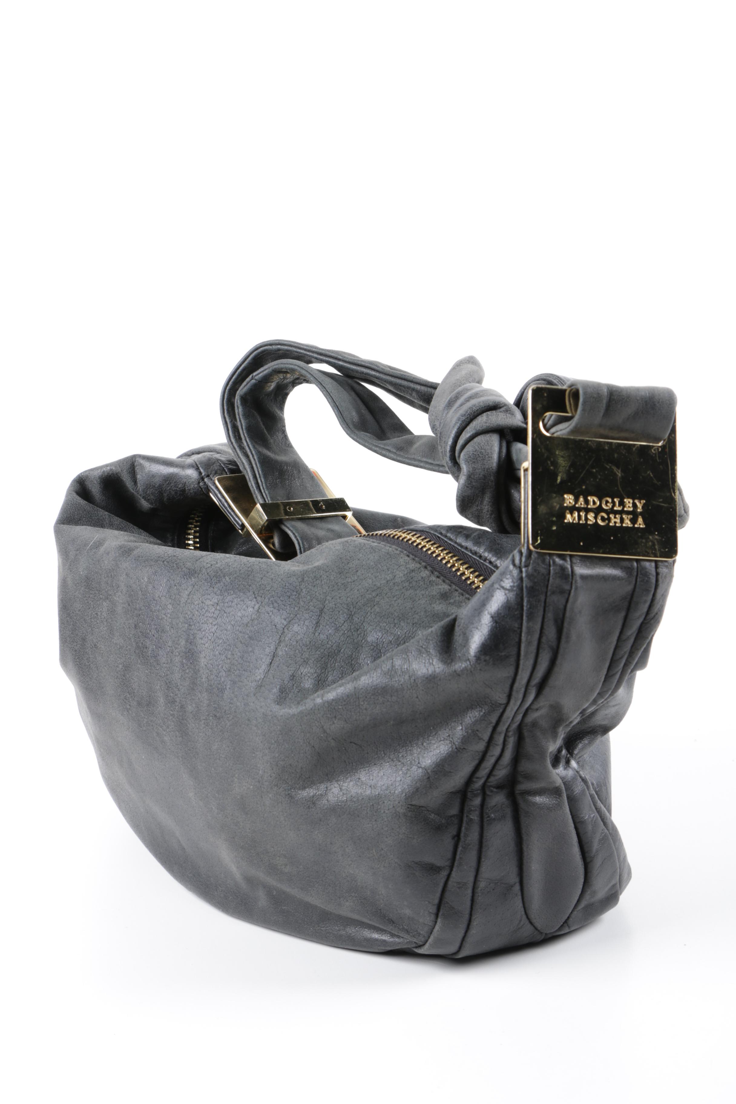 Badgley Mischka Black Leather Hobo Handbag