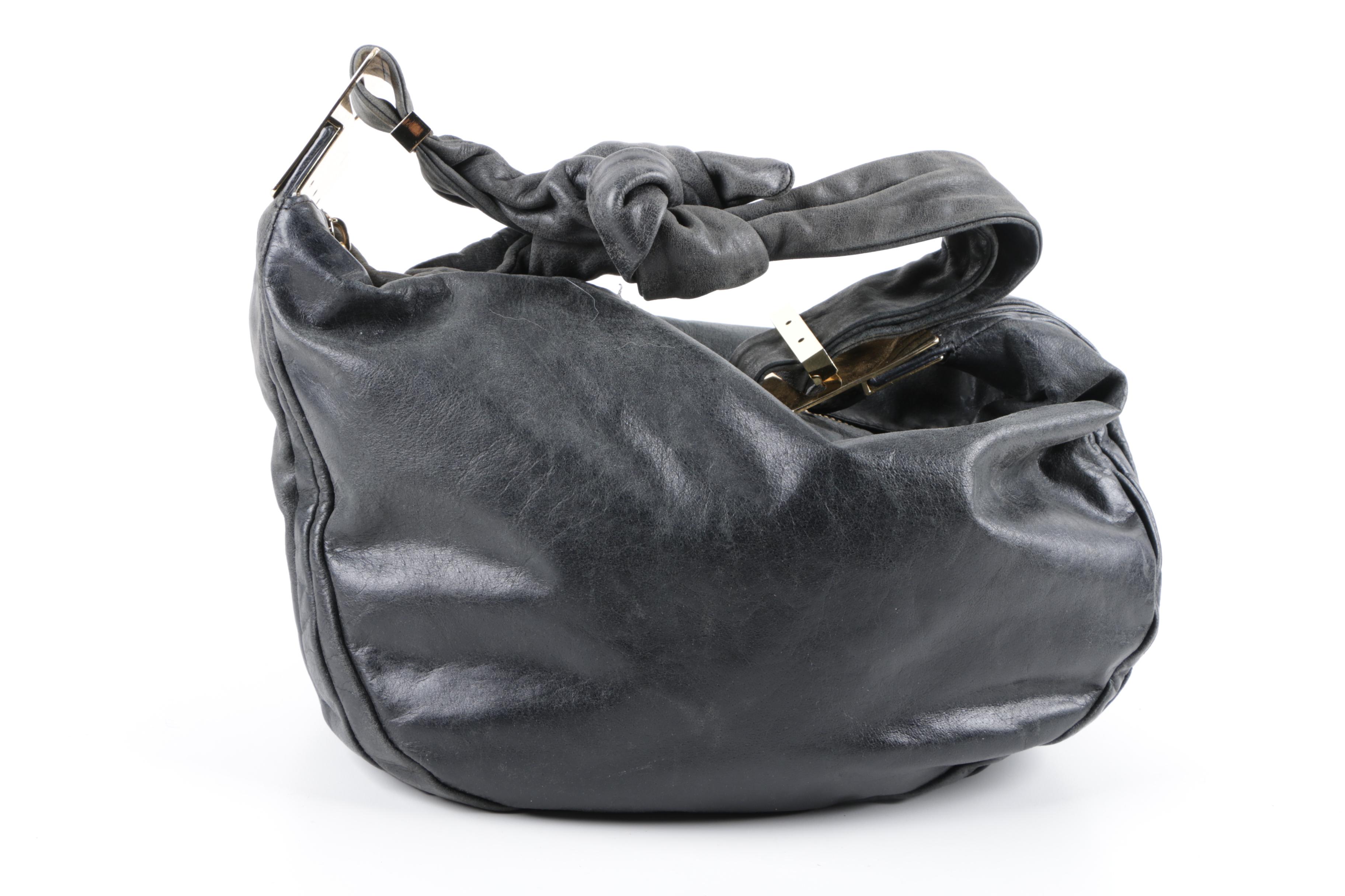 Badgley Mischka Black Leather Hobo Handbag