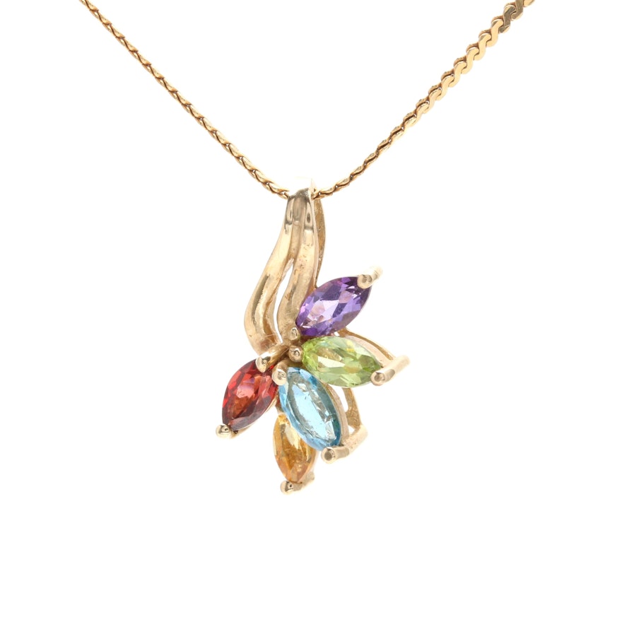 10K and 14K Yellow Gold Necklace and Gemstone Pendant