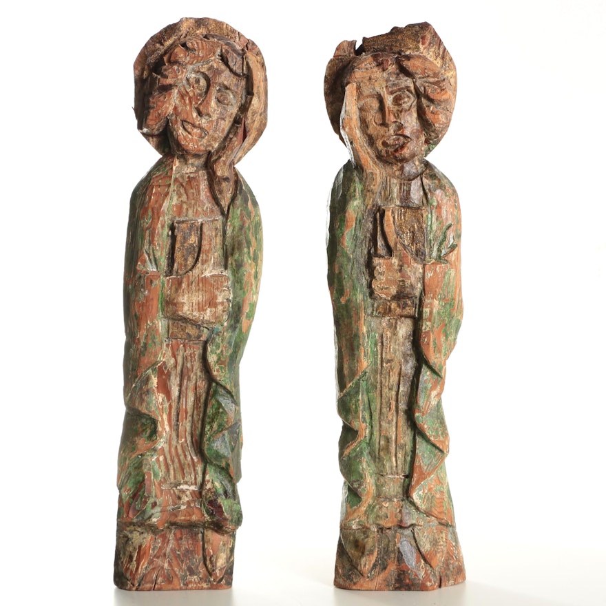 Pair of Wood Carvings of Religious Figures