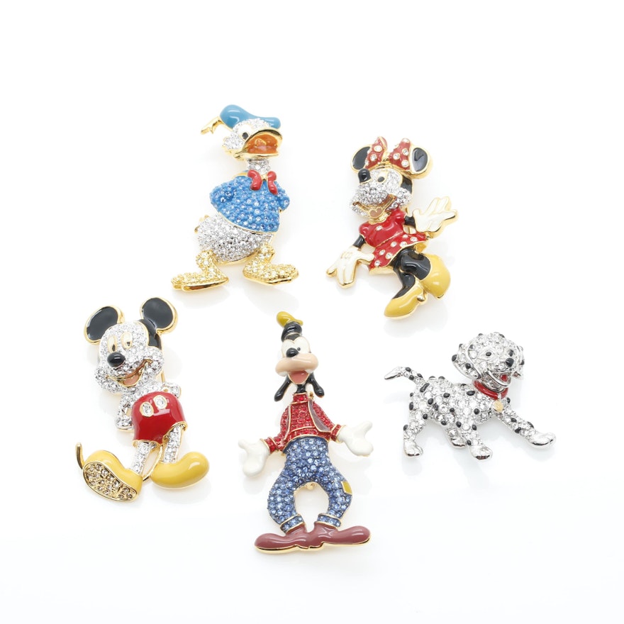 Selection of Brooches Including Swarovski and Disney