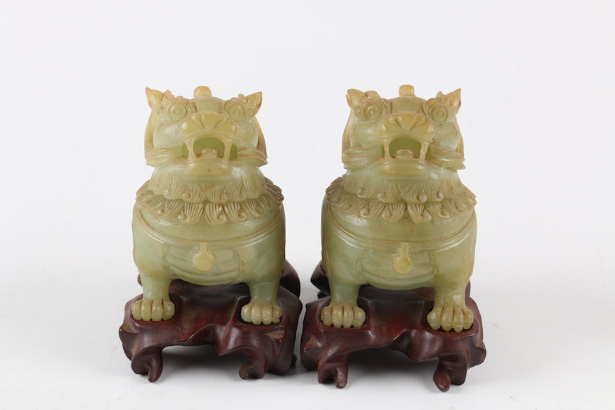 Chinese Bowenite Guardian Lion Jars