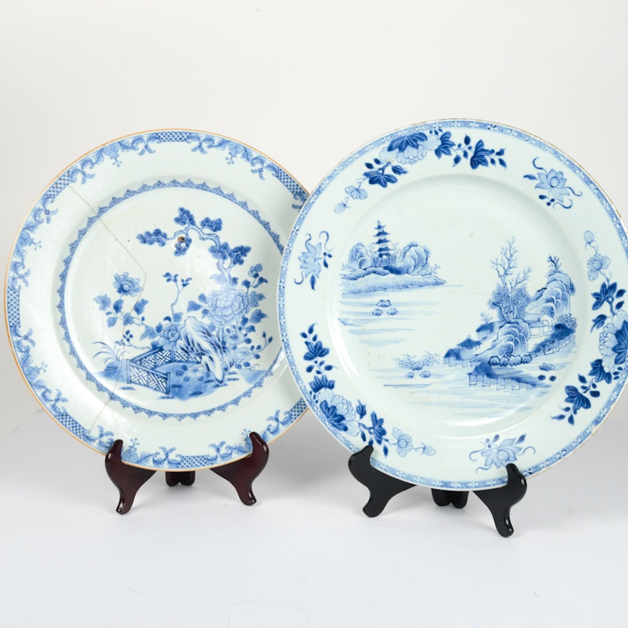 Antique Chinese Blue and White Ceramic Chargers