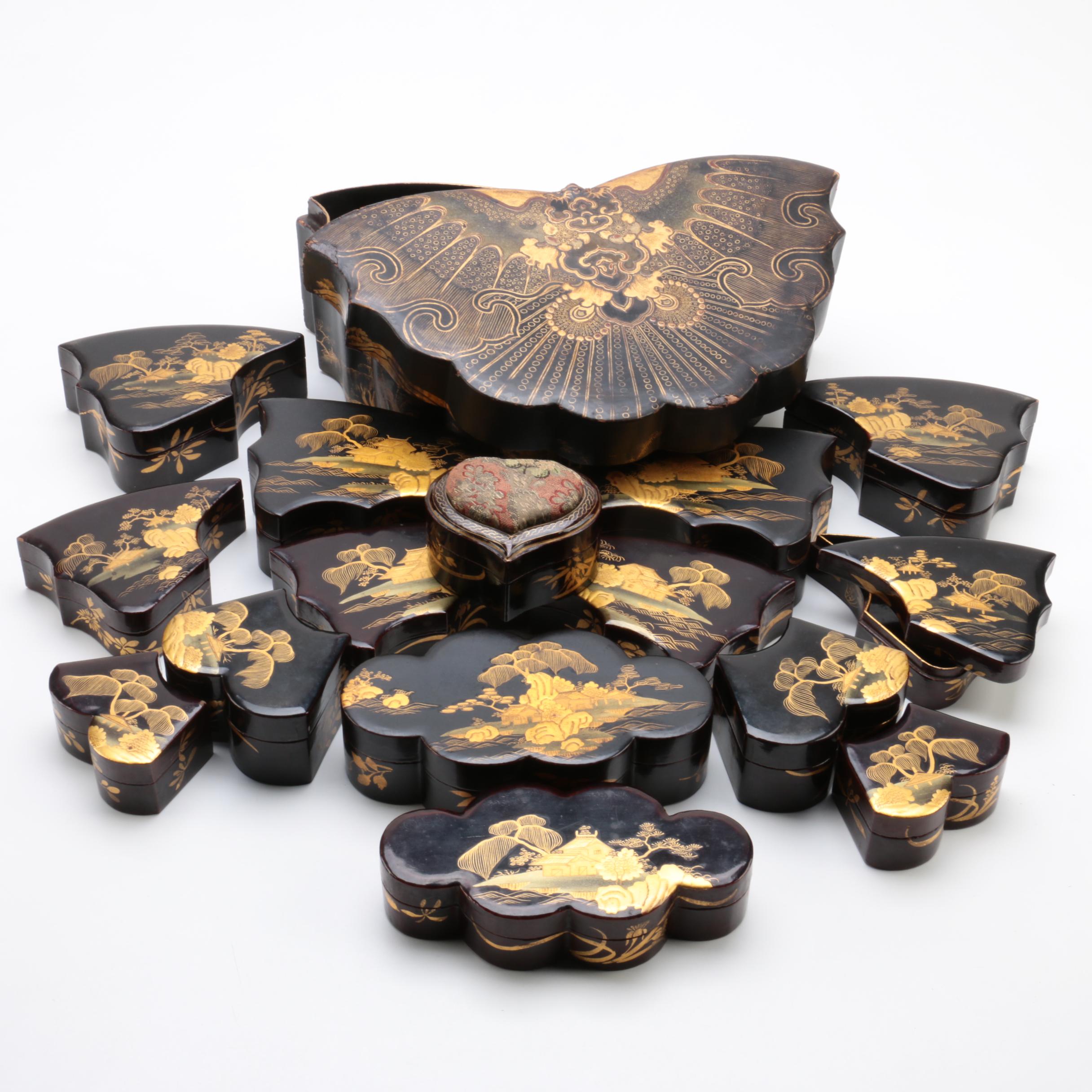 Vintage Lacquered Asian Vanity Boxes