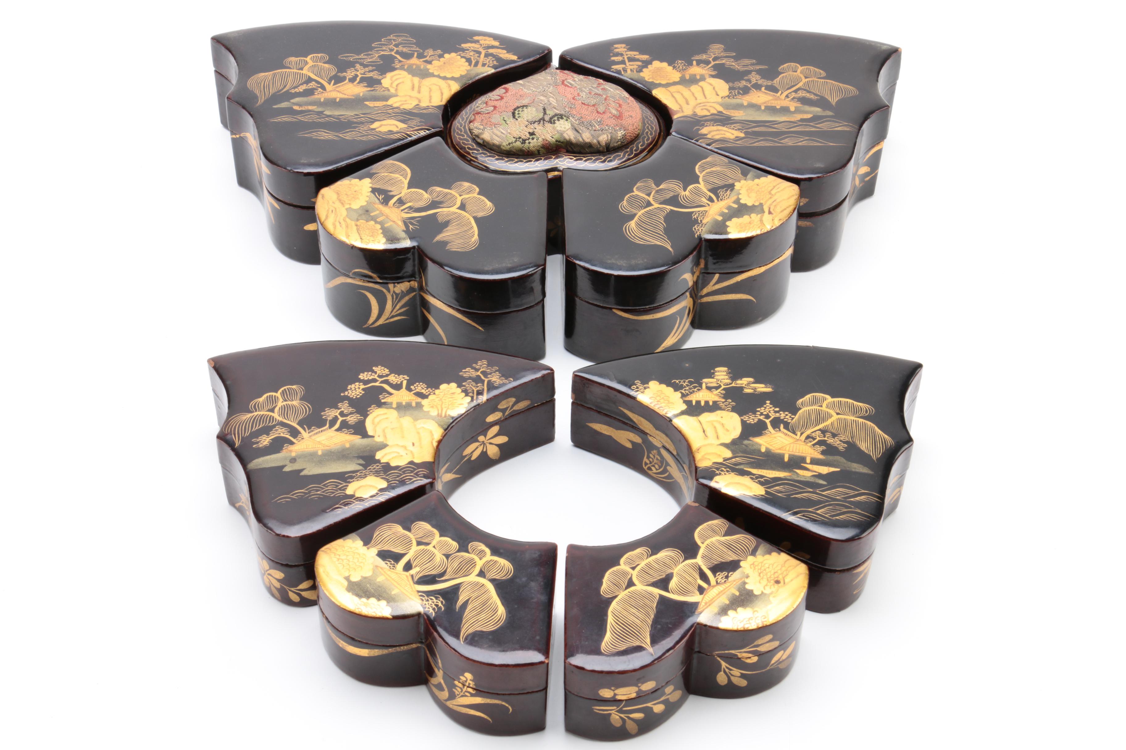 Vintage Lacquered Asian Vanity Boxes