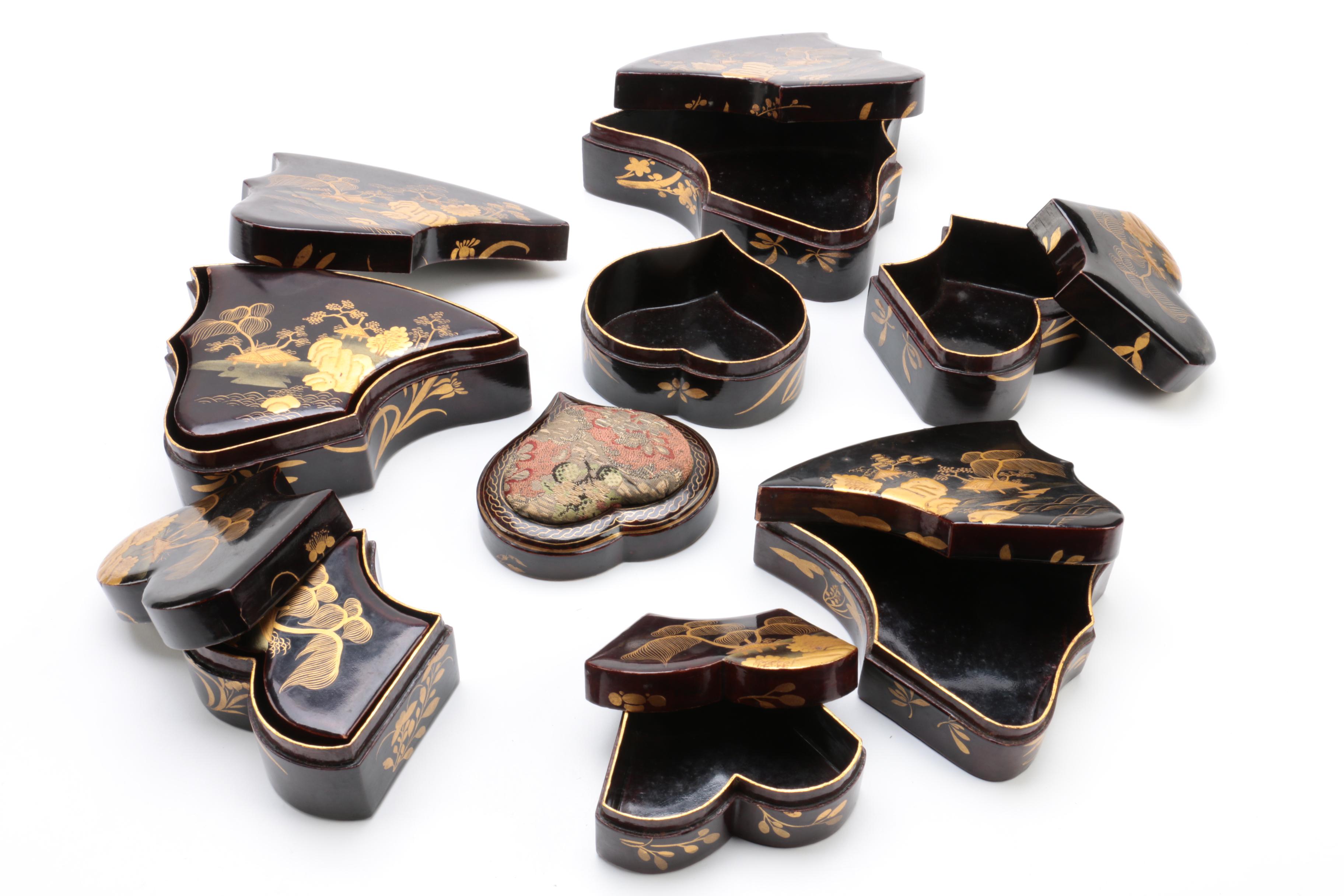 Vintage Lacquered Asian Vanity Boxes