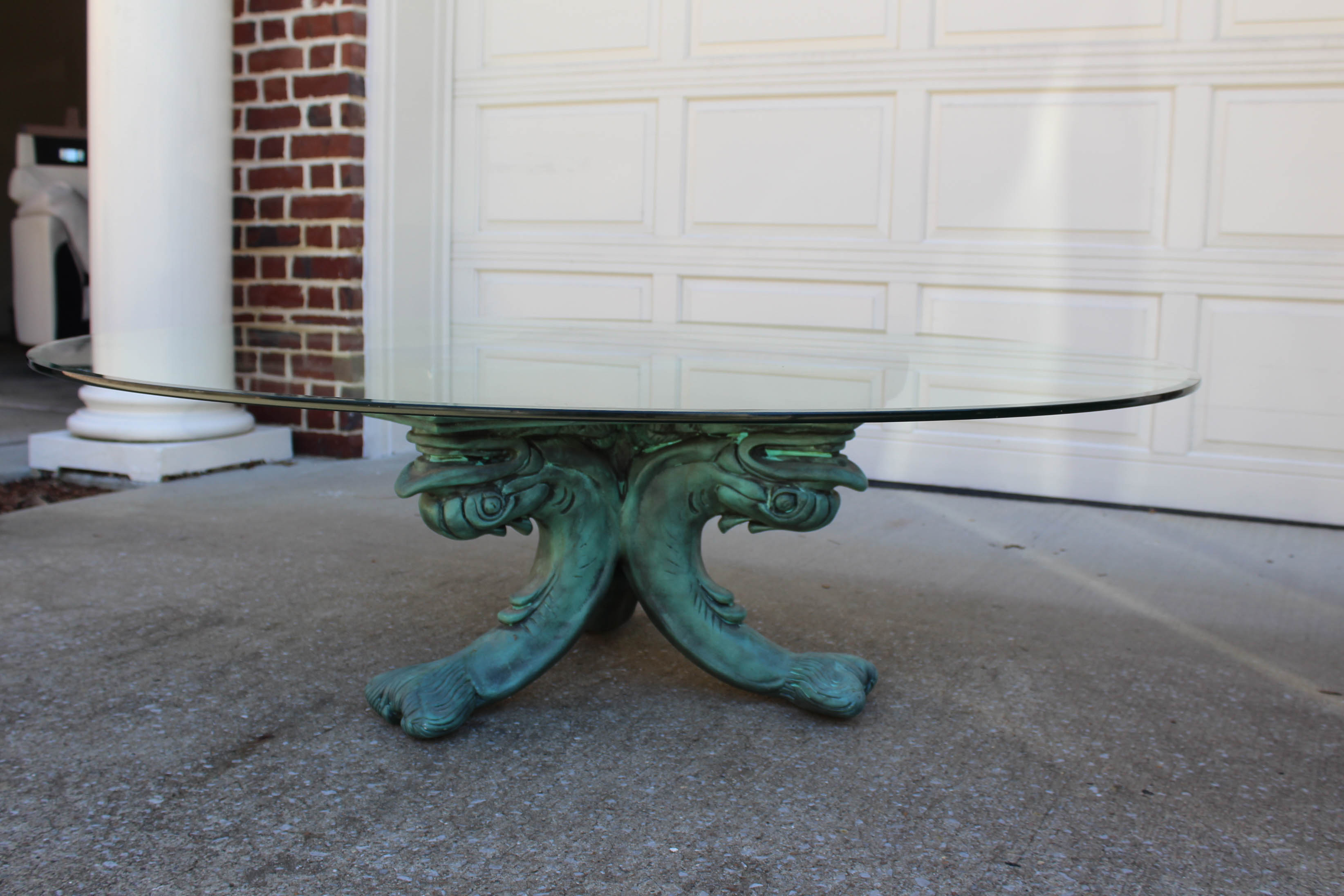 Cast Verdigris Dolphin Base Coffee Table