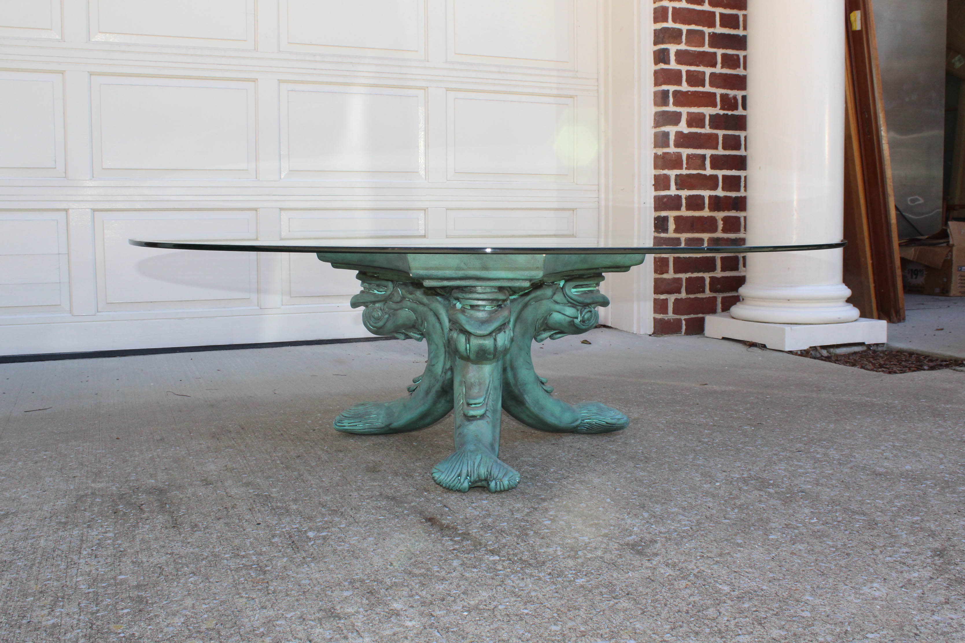 Cast Verdigris Dolphin Base Coffee Table