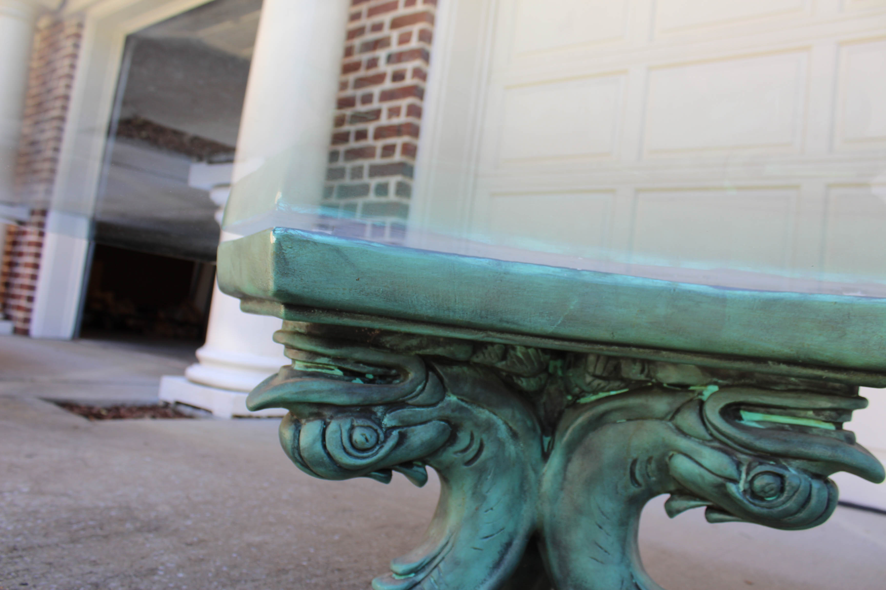 Cast Verdigris Dolphin Base Coffee Table
