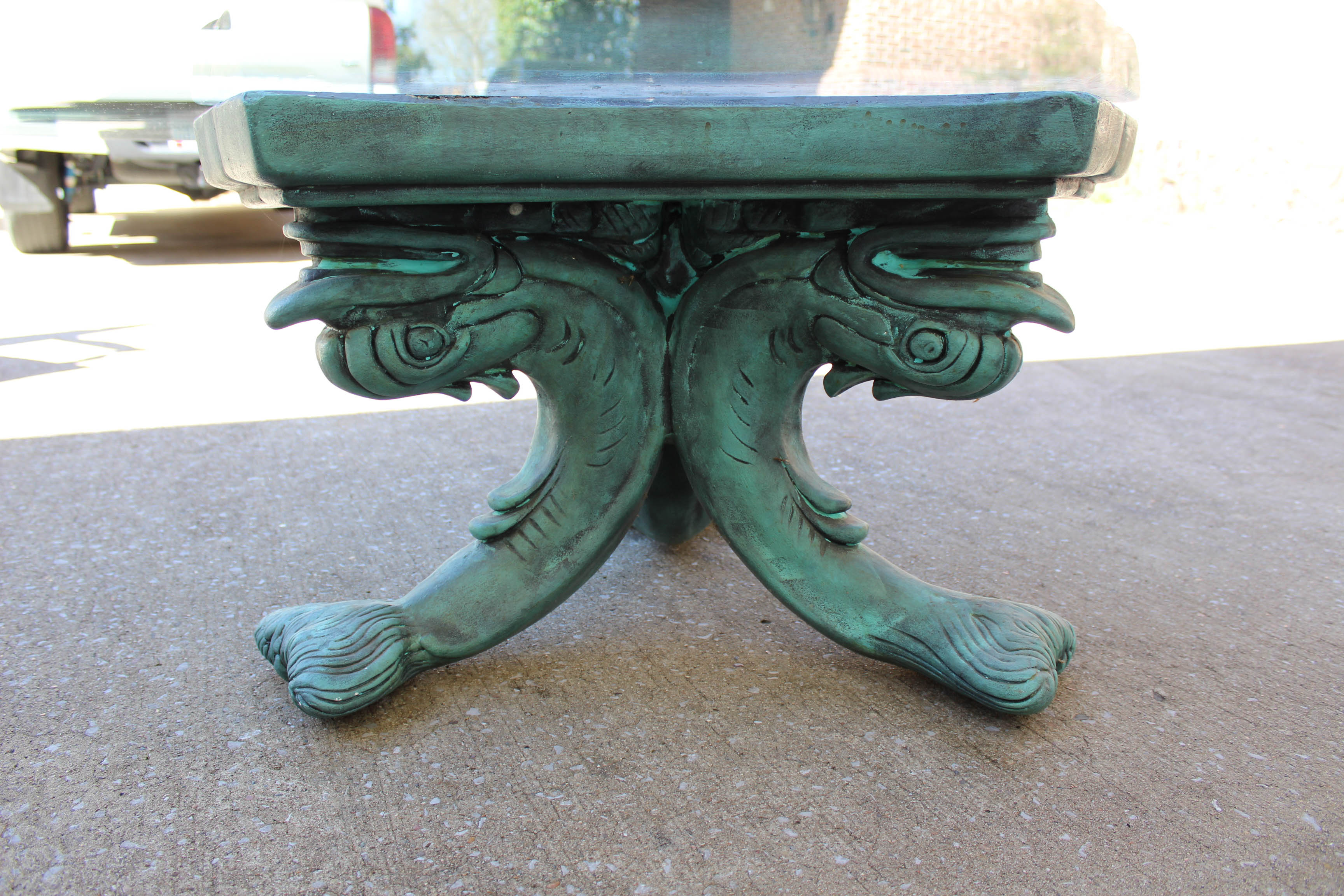 Cast Verdigris Dolphin Base Coffee Table