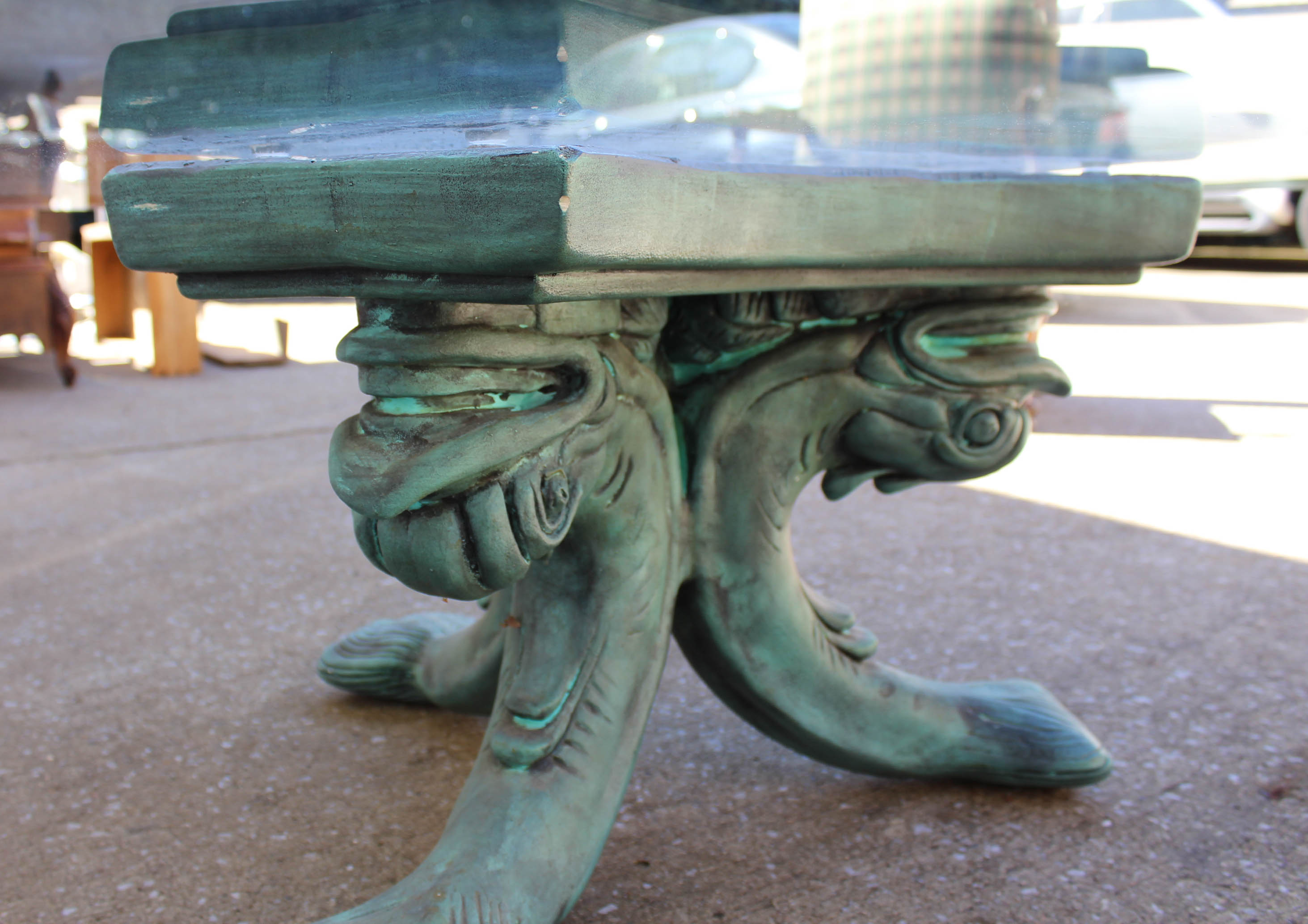 Cast Verdigris Dolphin Base Coffee Table