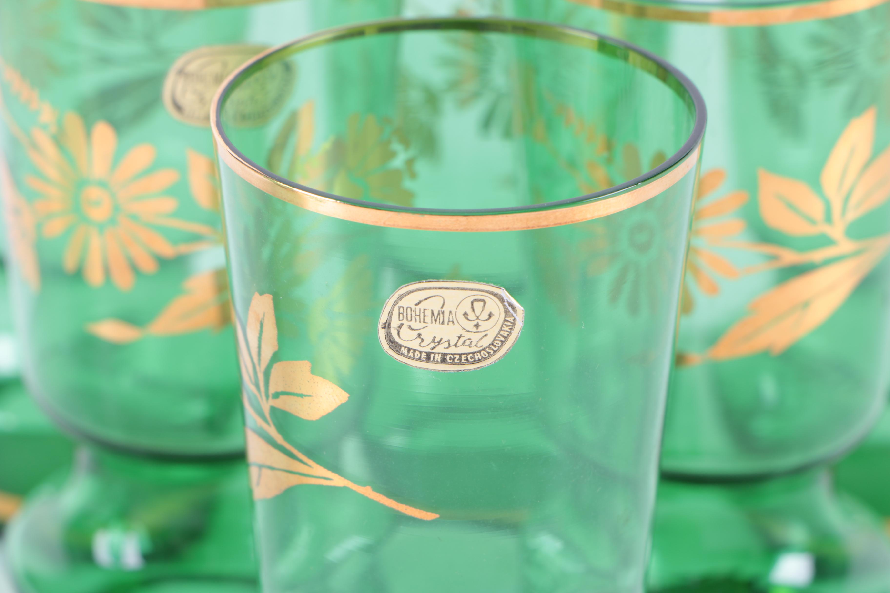 Vintage Bohemia Crystal Gilt Decanter and Glass Set