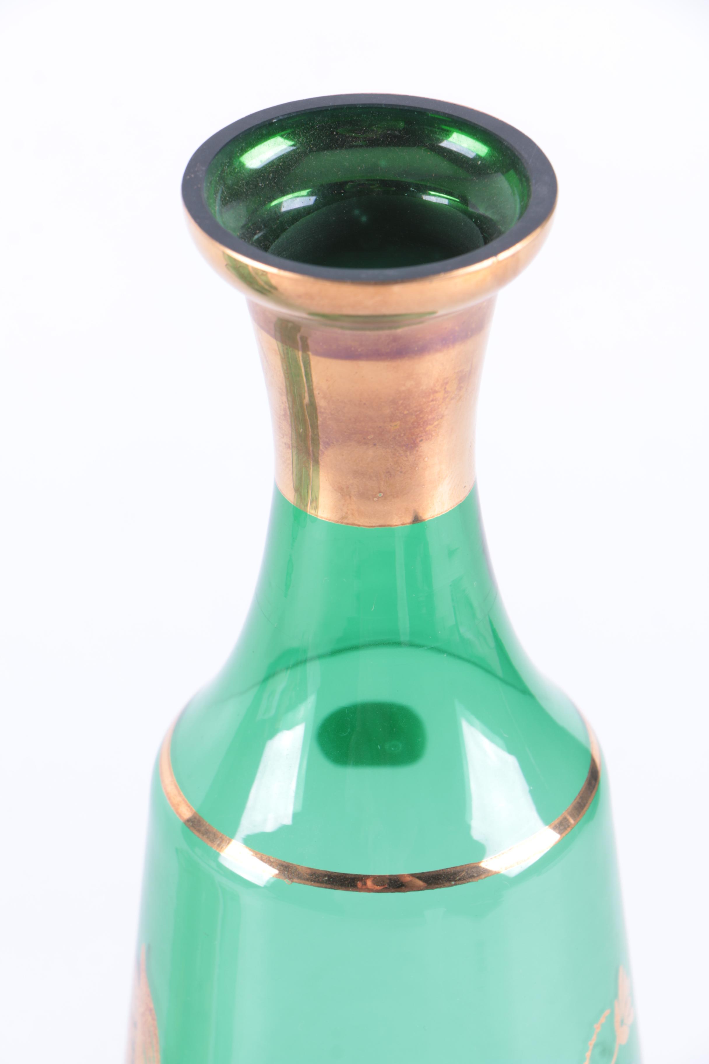 Vintage Bohemia Crystal Gilt Decanter and Glass Set