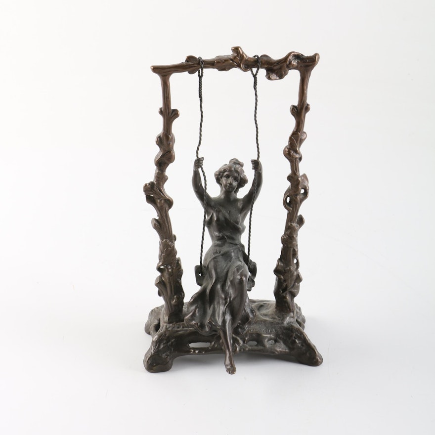 Spelter Sculpture After Auguste Moreau "Girl on a Swing"