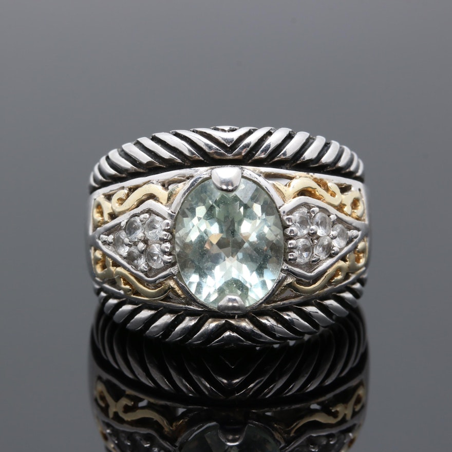 Sterling Silver Praseolite and White Topaz Ring