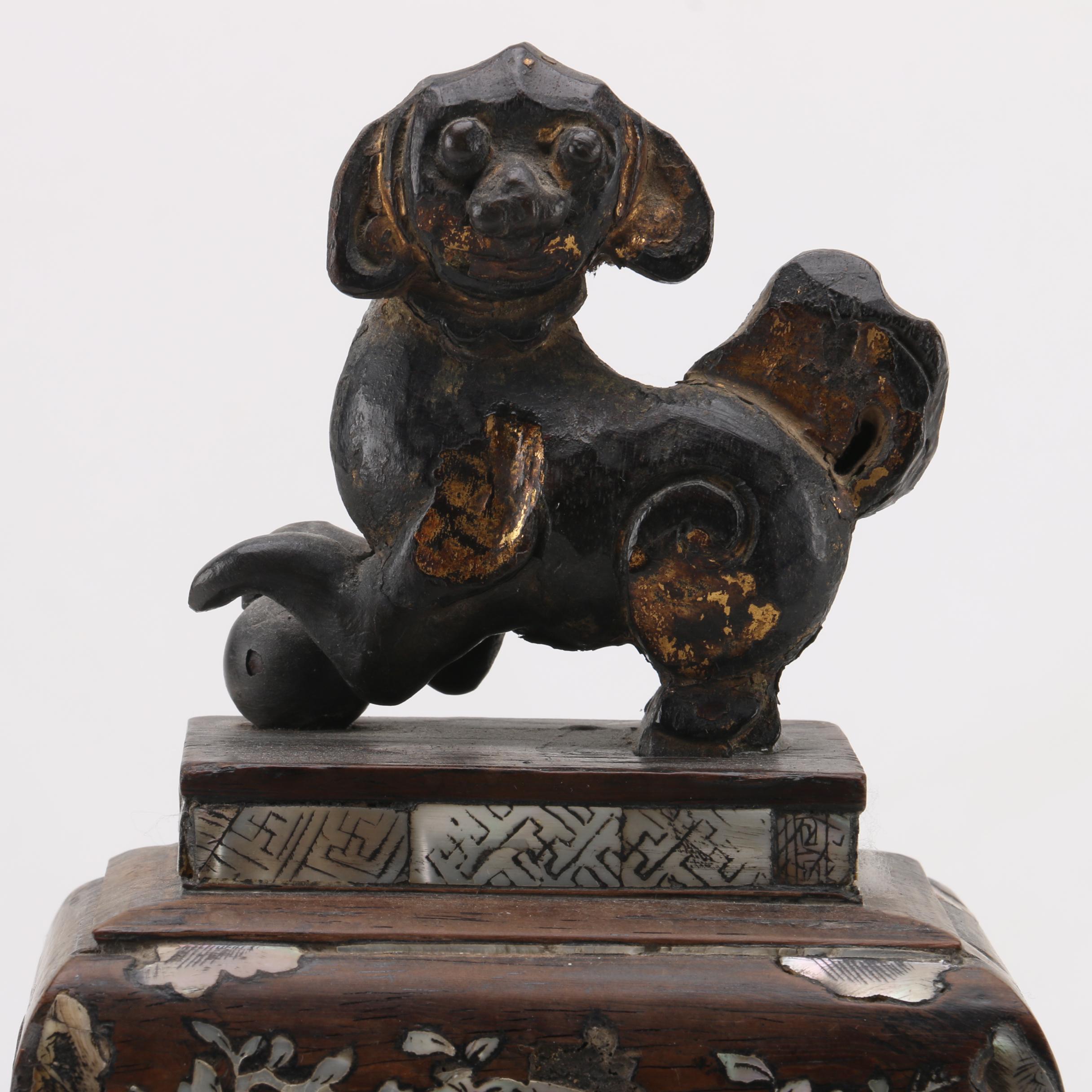 Chinese Decorative Wooden Censer with Inlaid Abalone